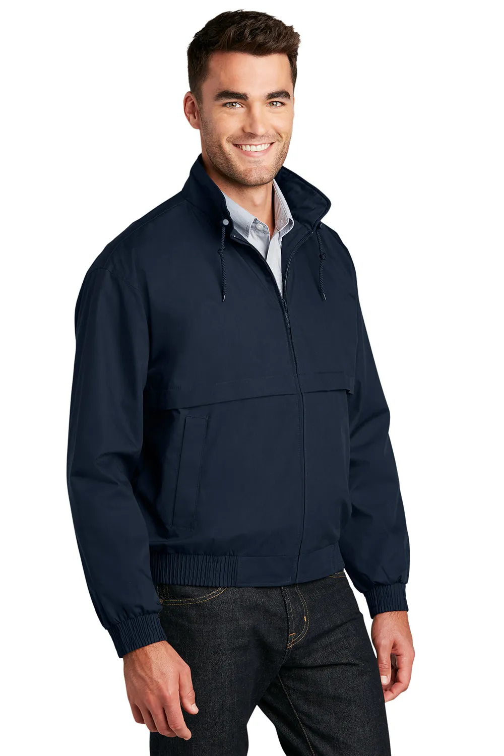 Port Authority Mens Classic Poplin Wind & Water Resistant Full Zip Jacket - Dark Navy Blue - Closeout