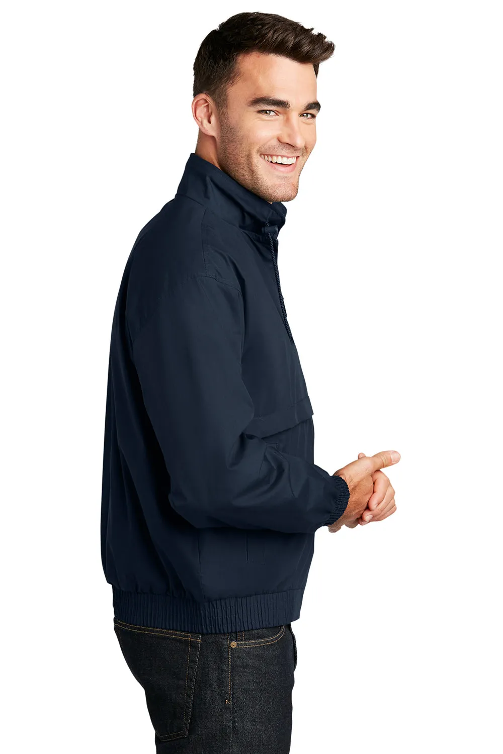 Port Authority Mens Classic Poplin Wind & Water Resistant Full Zip Jacket - Dark Navy Blue - Closeout