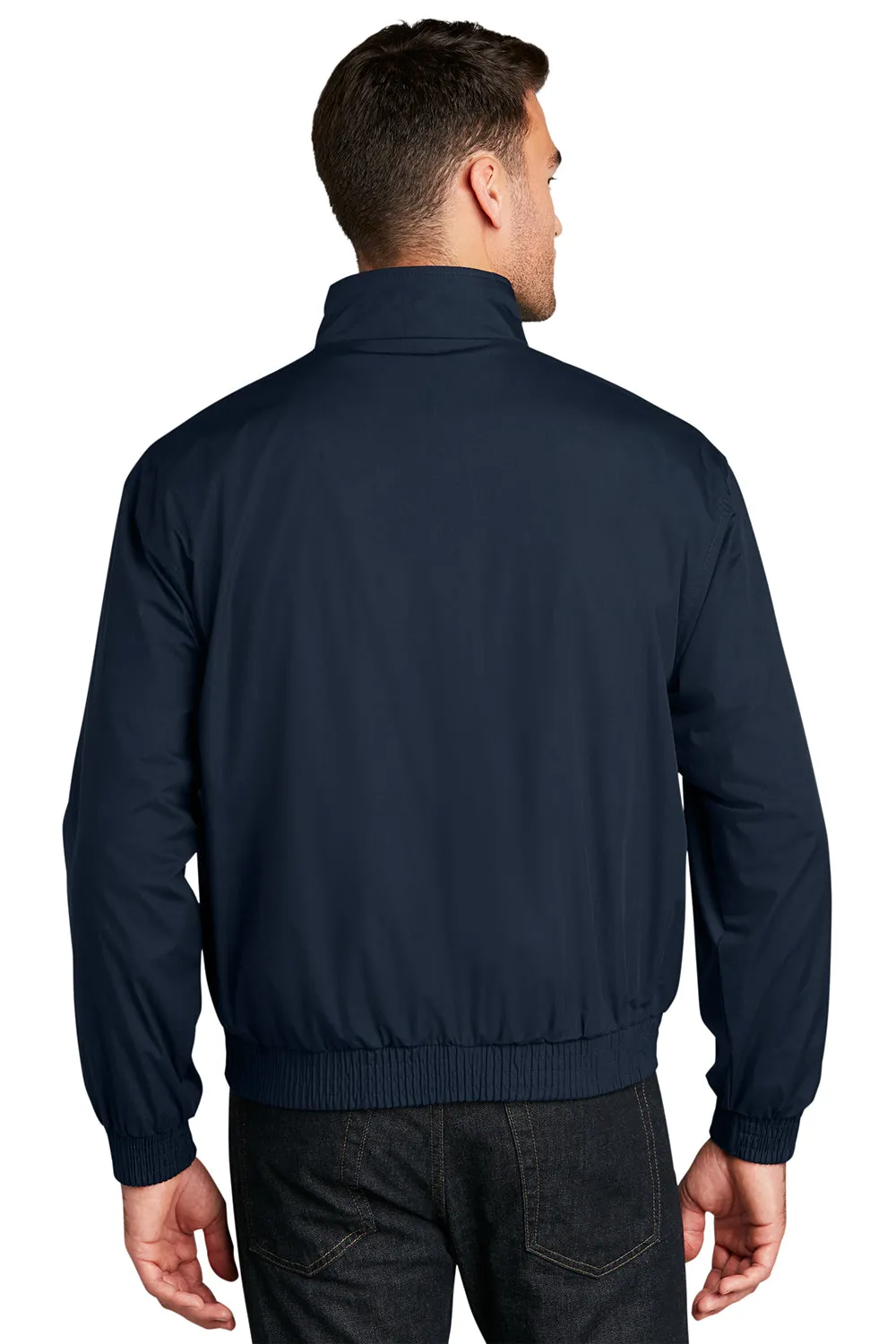Port Authority Mens Classic Poplin Wind & Water Resistant Full Zip Jacket - Dark Navy Blue - Closeout
