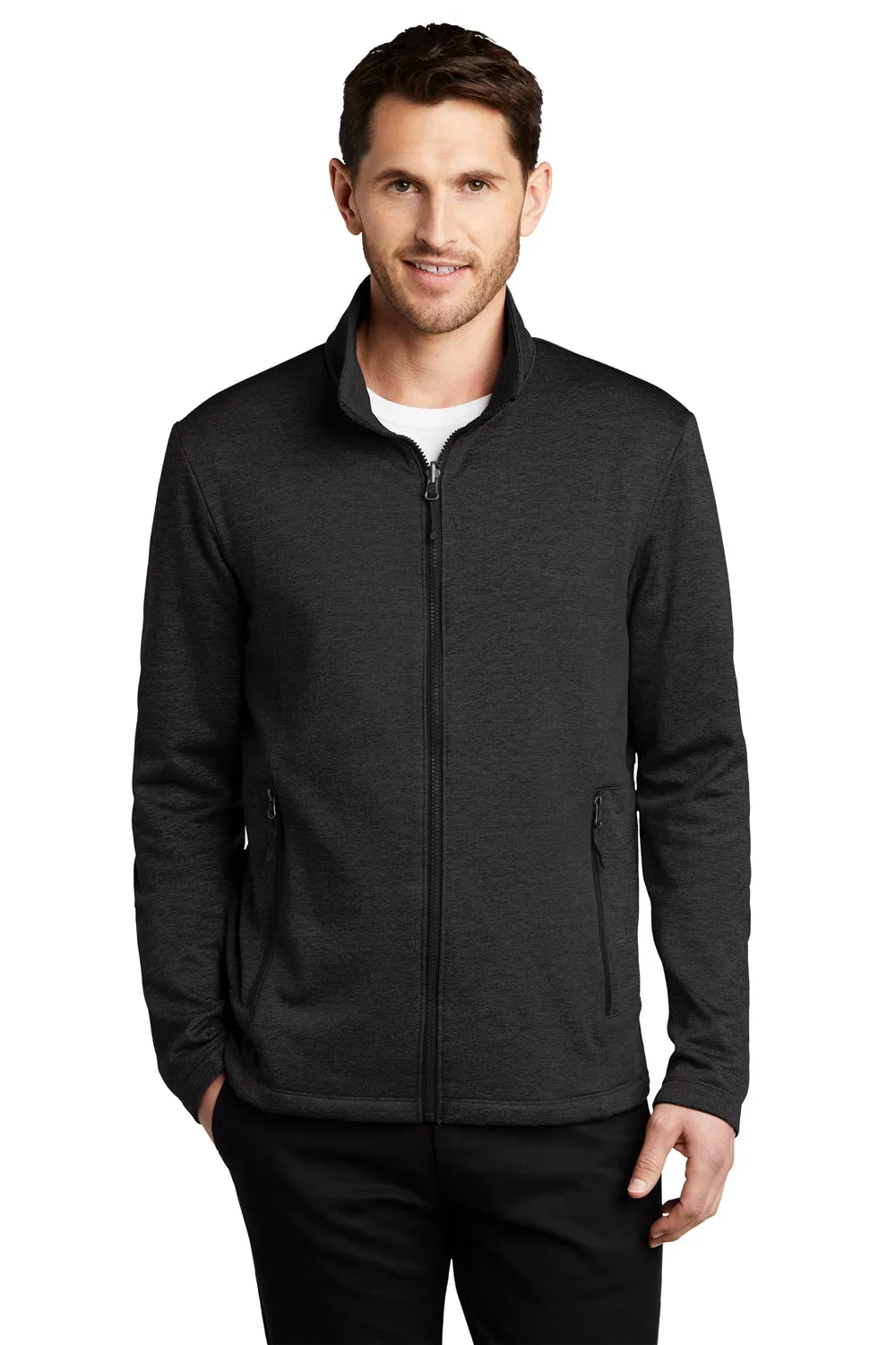 Port Authority Mens Collective Striated Fleece Full Zip Jacket - Heather Deep Black