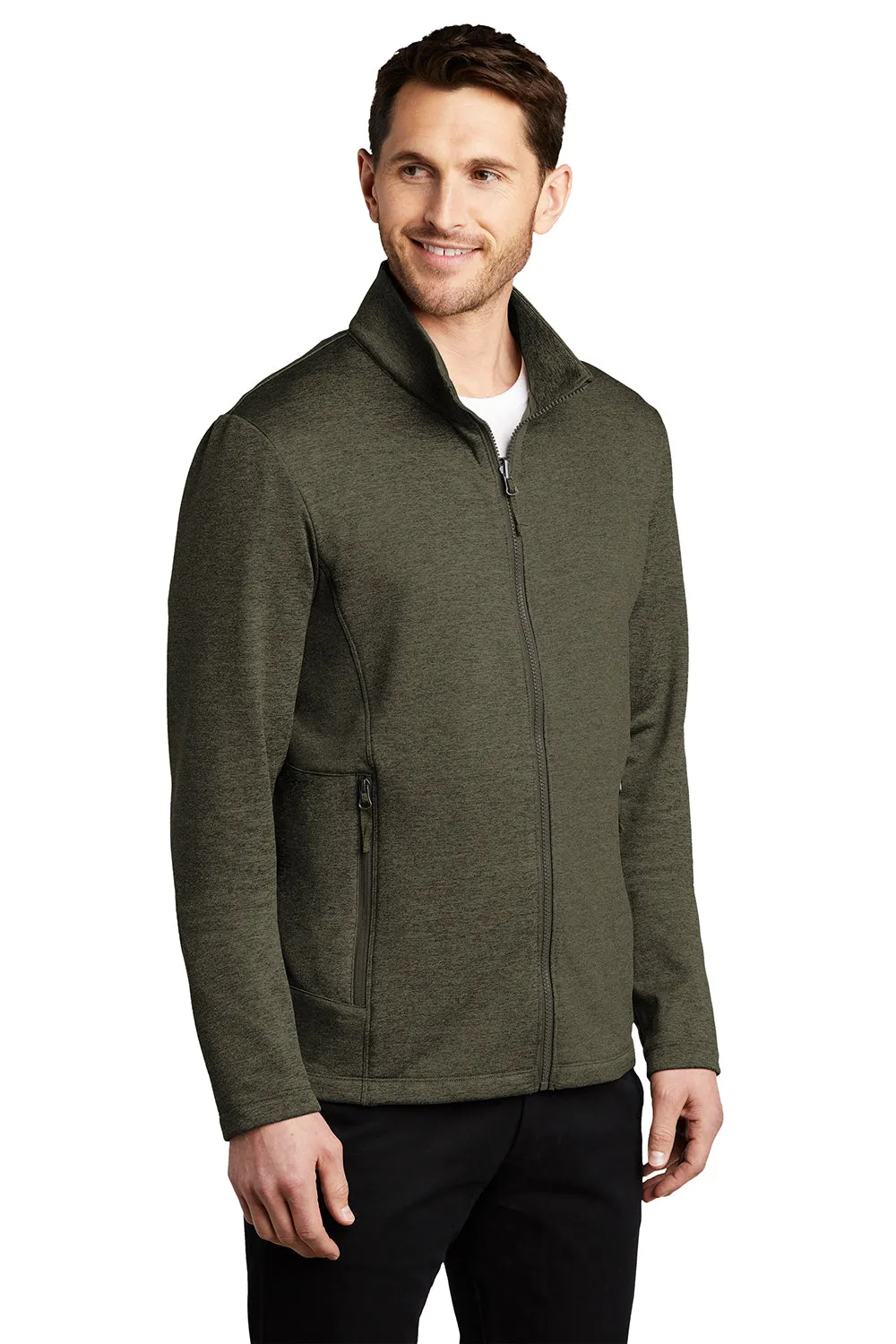 Port Authority Mens Collective Striated Fleece Full Zip Jacket - Heather Deep Olive Green - Closeout