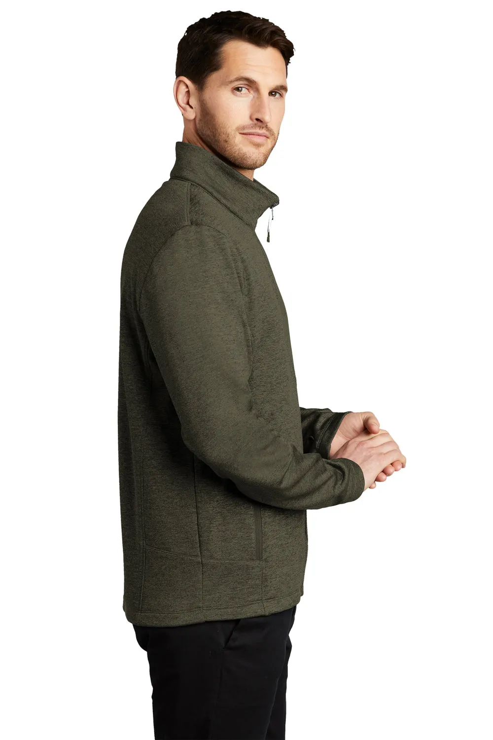 Port Authority Mens Collective Striated Fleece Full Zip Jacket - Heather Deep Olive Green - Closeout