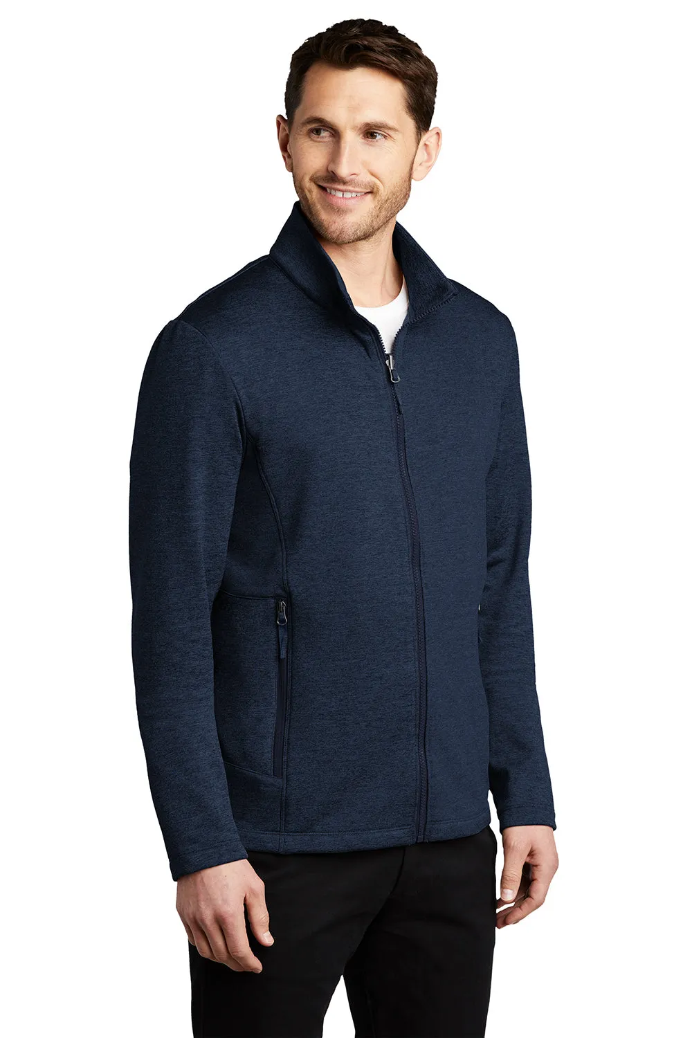 Port Authority Mens Collective Striated Fleece Full Zip Jacket - Heather River Navy Blue