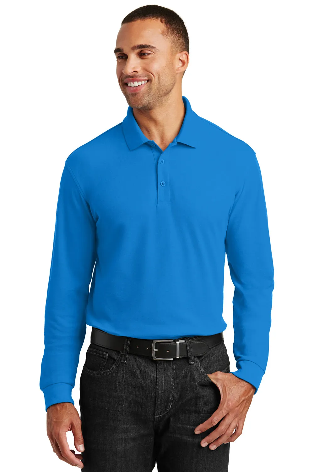 Port Authority Mens Core Classic Long Sleeve Polo Shirt - Coastal Blue - Closeout