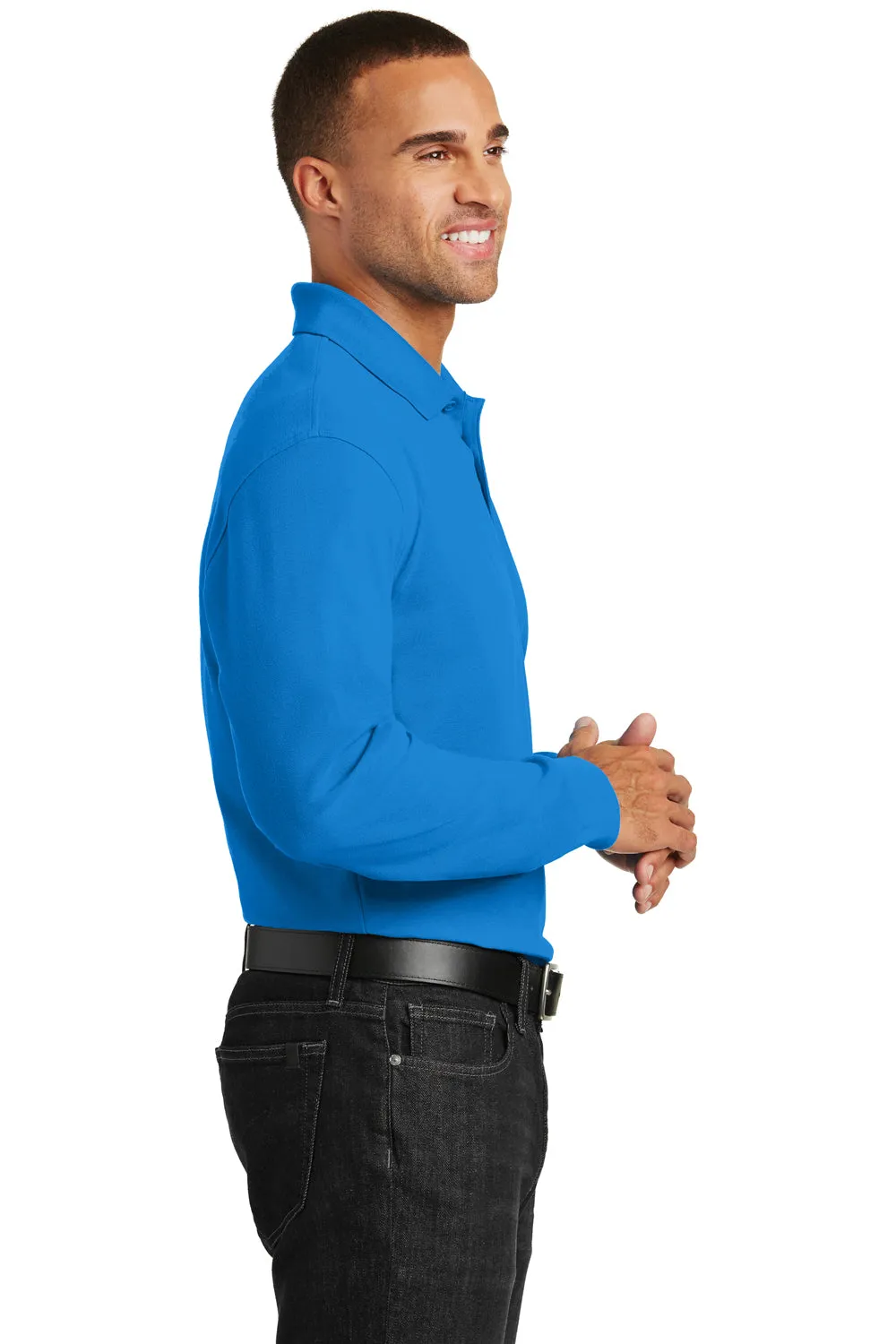 Port Authority Mens Core Classic Long Sleeve Polo Shirt - Coastal Blue - Closeout