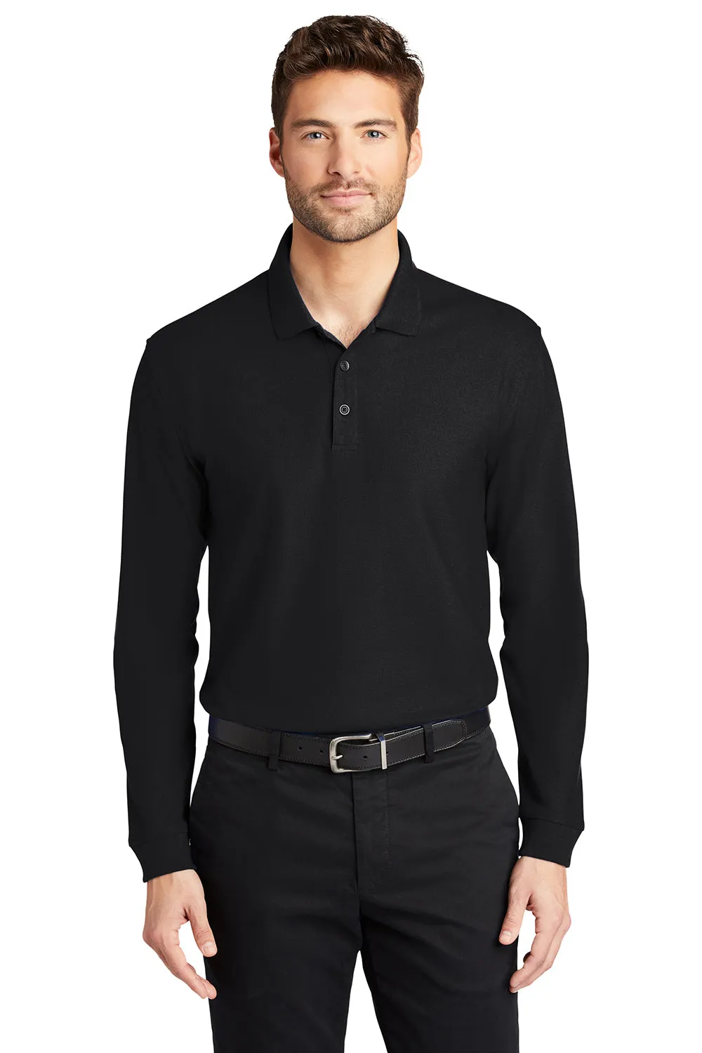 Port Authority Mens Core Classic Long Sleeve Polo Shirt - Deep Black