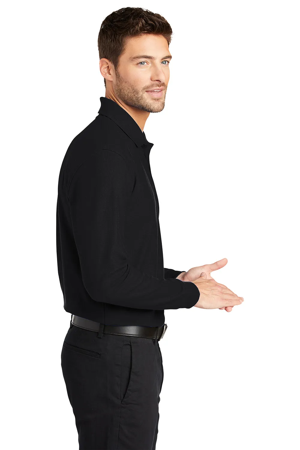 Port Authority Mens Core Classic Long Sleeve Polo Shirt - Deep Black