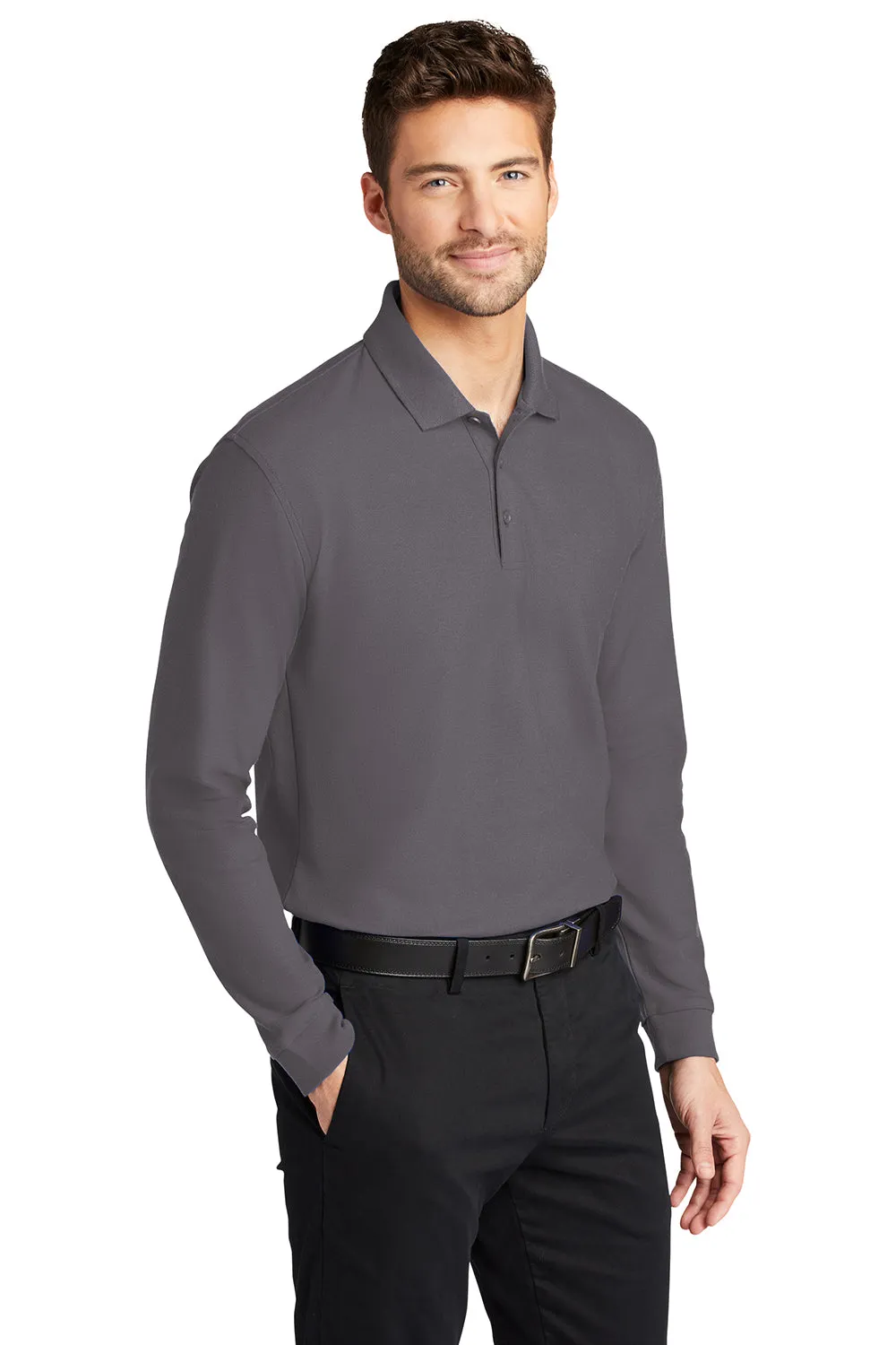 Port Authority Mens Core Classic Long Sleeve Polo Shirt - Graphite Grey