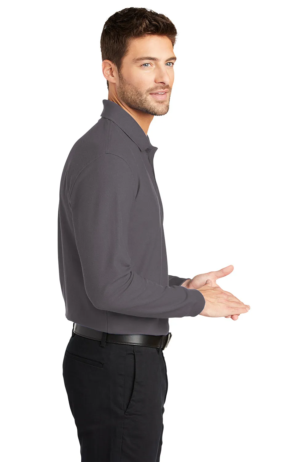 Port Authority Mens Core Classic Long Sleeve Polo Shirt - Graphite Grey