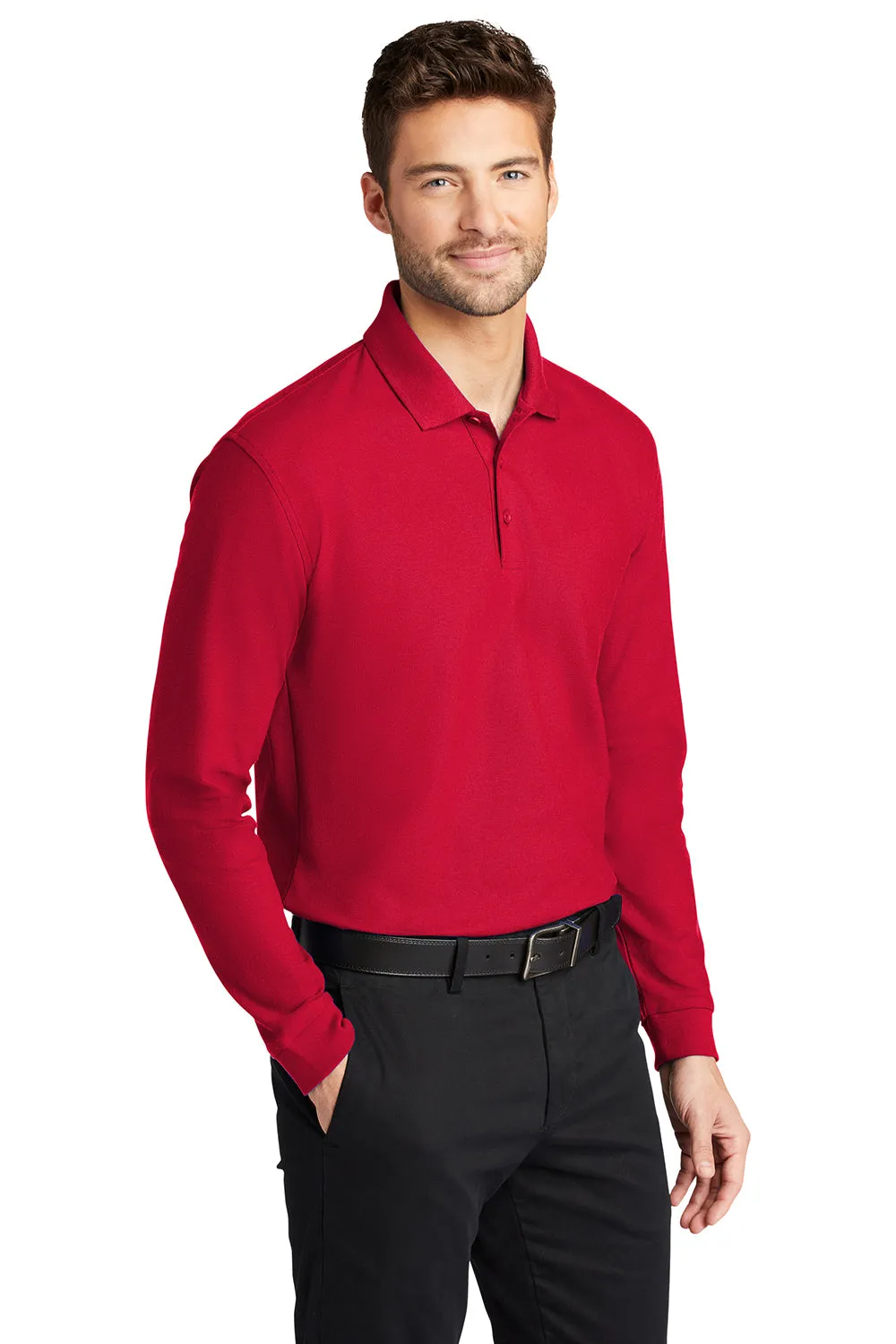 Port Authority Mens Core Classic Long Sleeve Polo Shirt - Rich Red