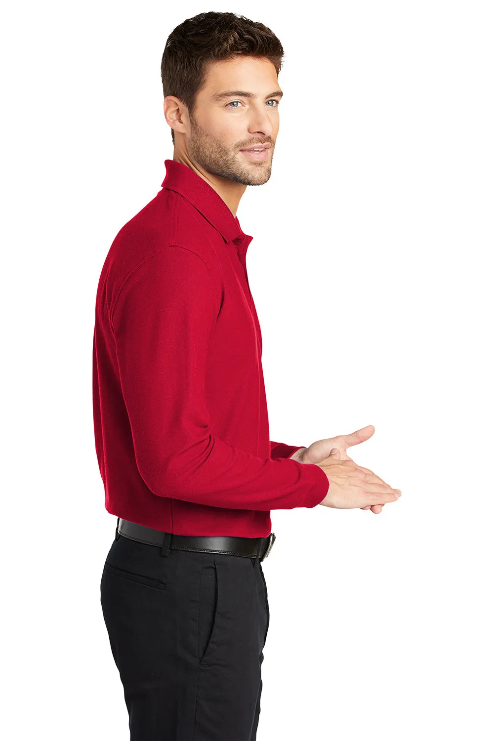 Port Authority Mens Core Classic Long Sleeve Polo Shirt - Rich Red