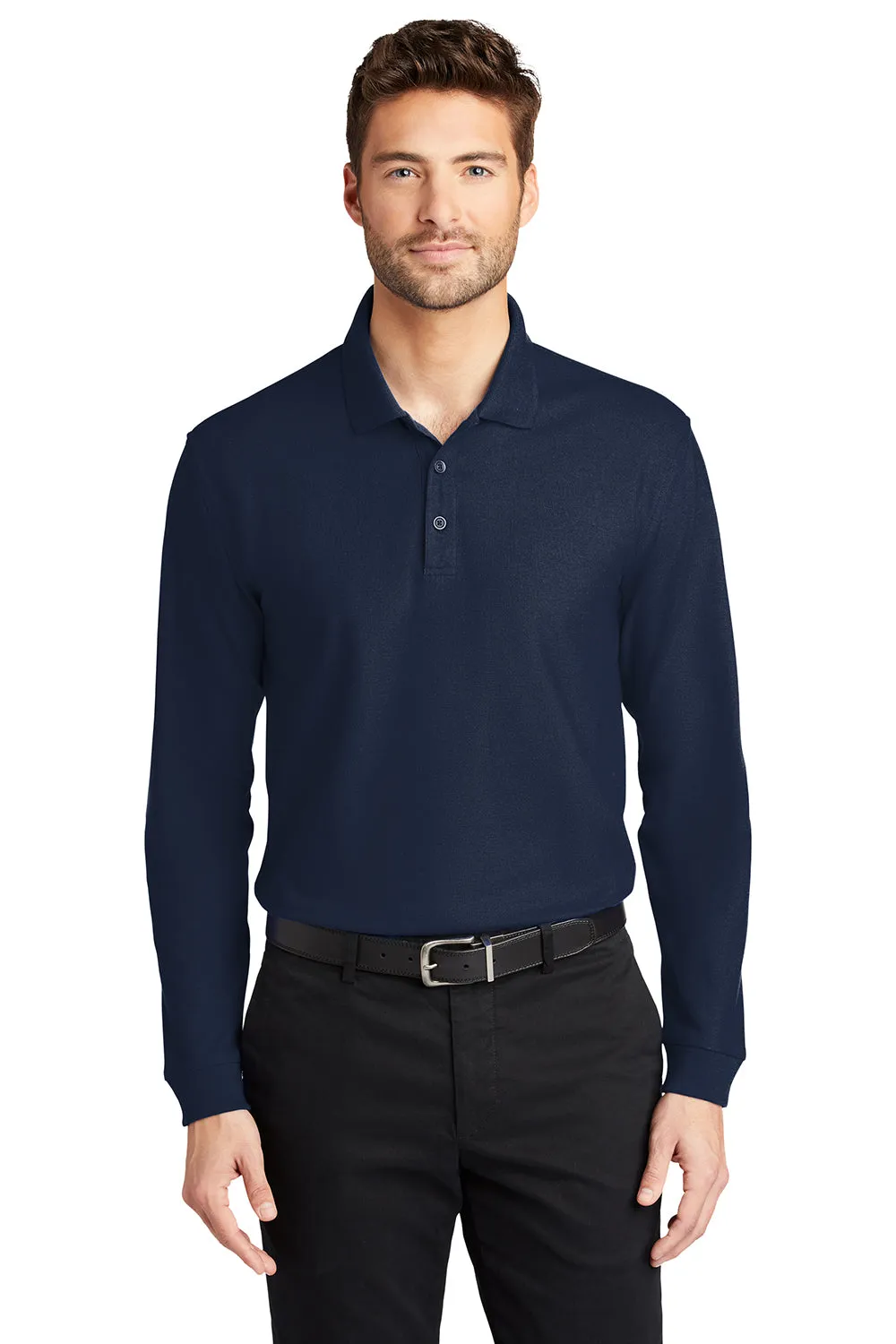 Port Authority Mens Core Classic Long Sleeve Polo Shirt - River Navy Blue