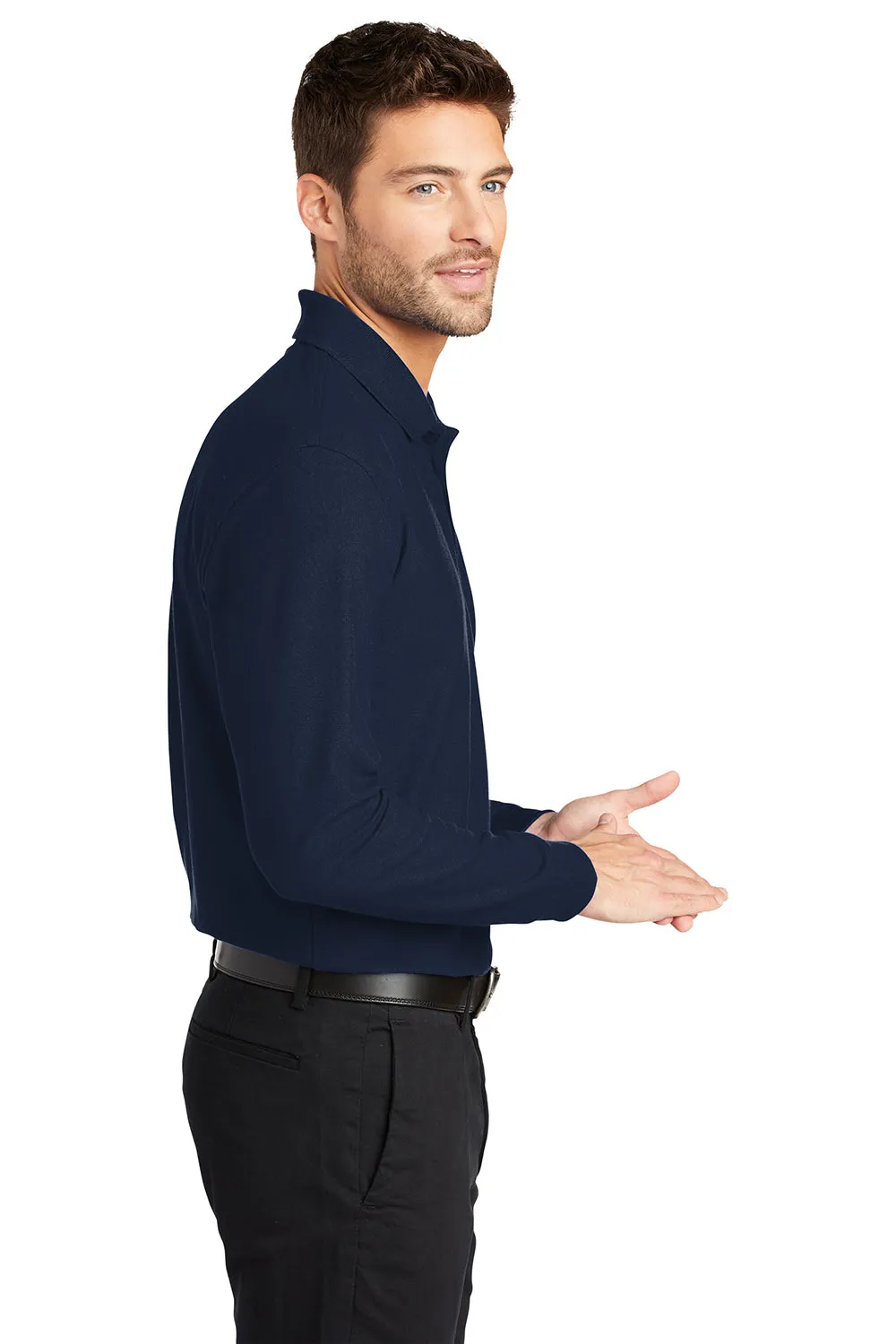 Port Authority Mens Core Classic Long Sleeve Polo Shirt - River Navy Blue