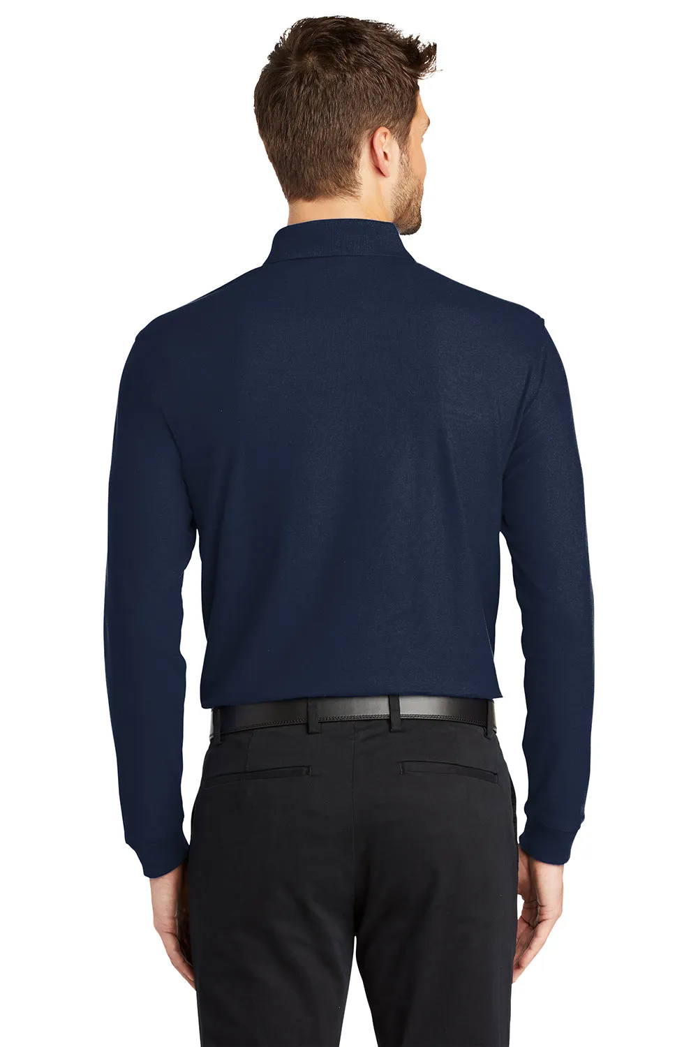 Port Authority Mens Core Classic Long Sleeve Polo Shirt - River Navy Blue