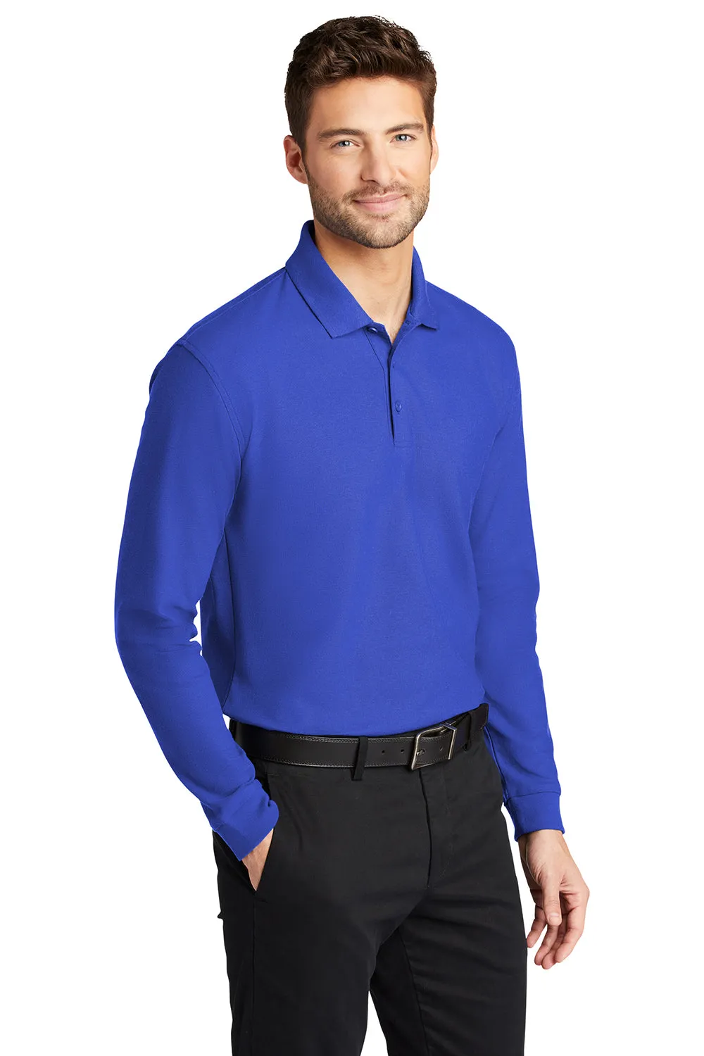 Port Authority Mens Core Classic Long Sleeve Polo Shirt - True Royal Blue