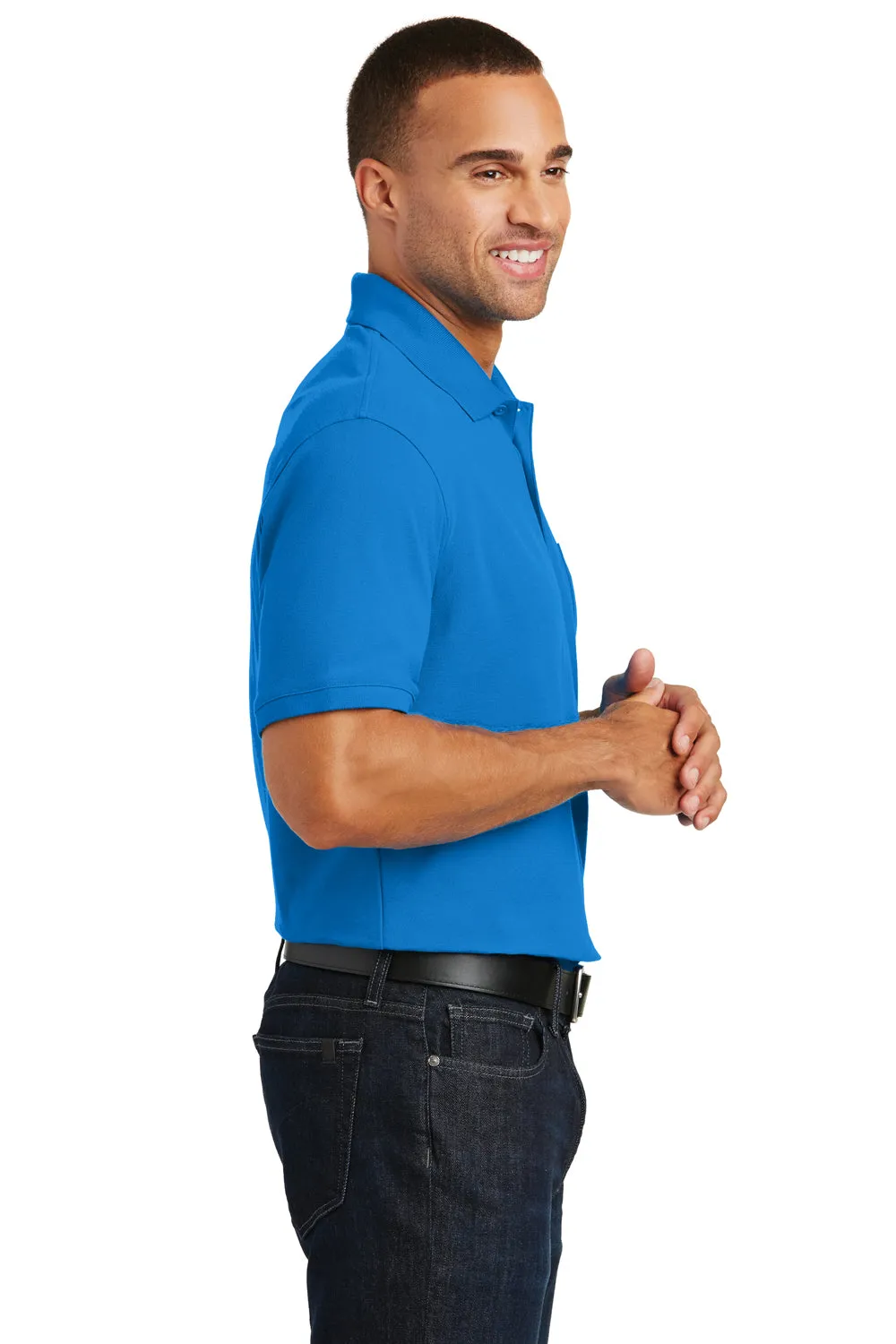 Port Authority Mens Core Classic Short Sleeve Polo Shirt w/ Pocket - Coastal Blue - Closeout