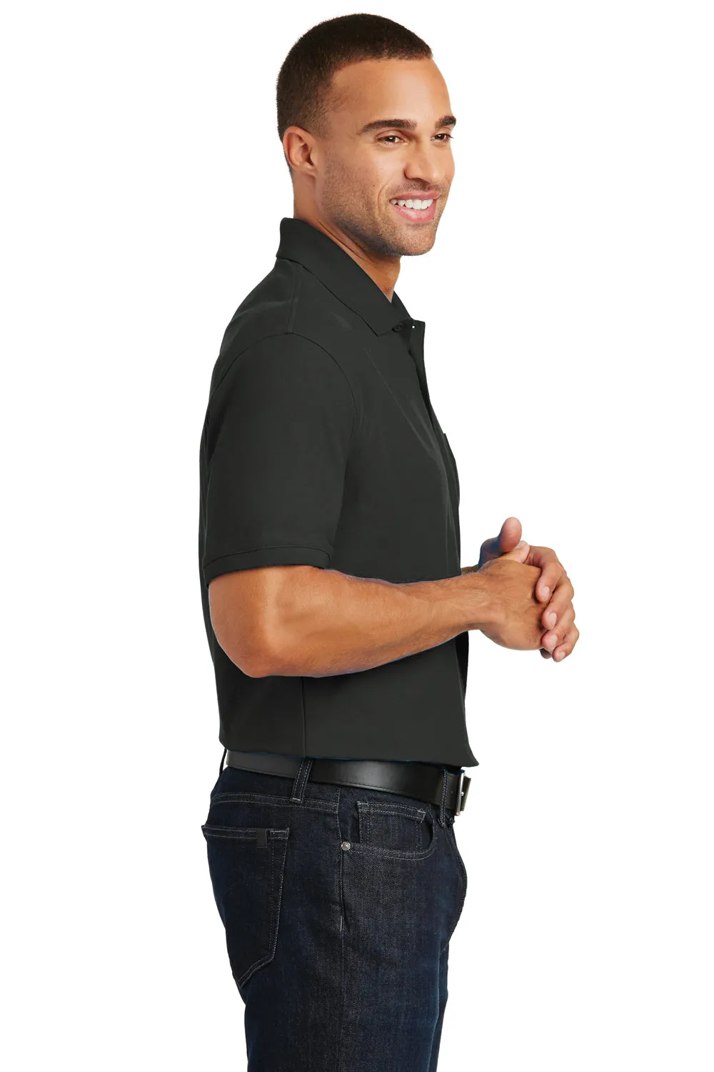 Port Authority Mens Core Classic Short Sleeve Polo Shirt w/ Pocket - Deep Black