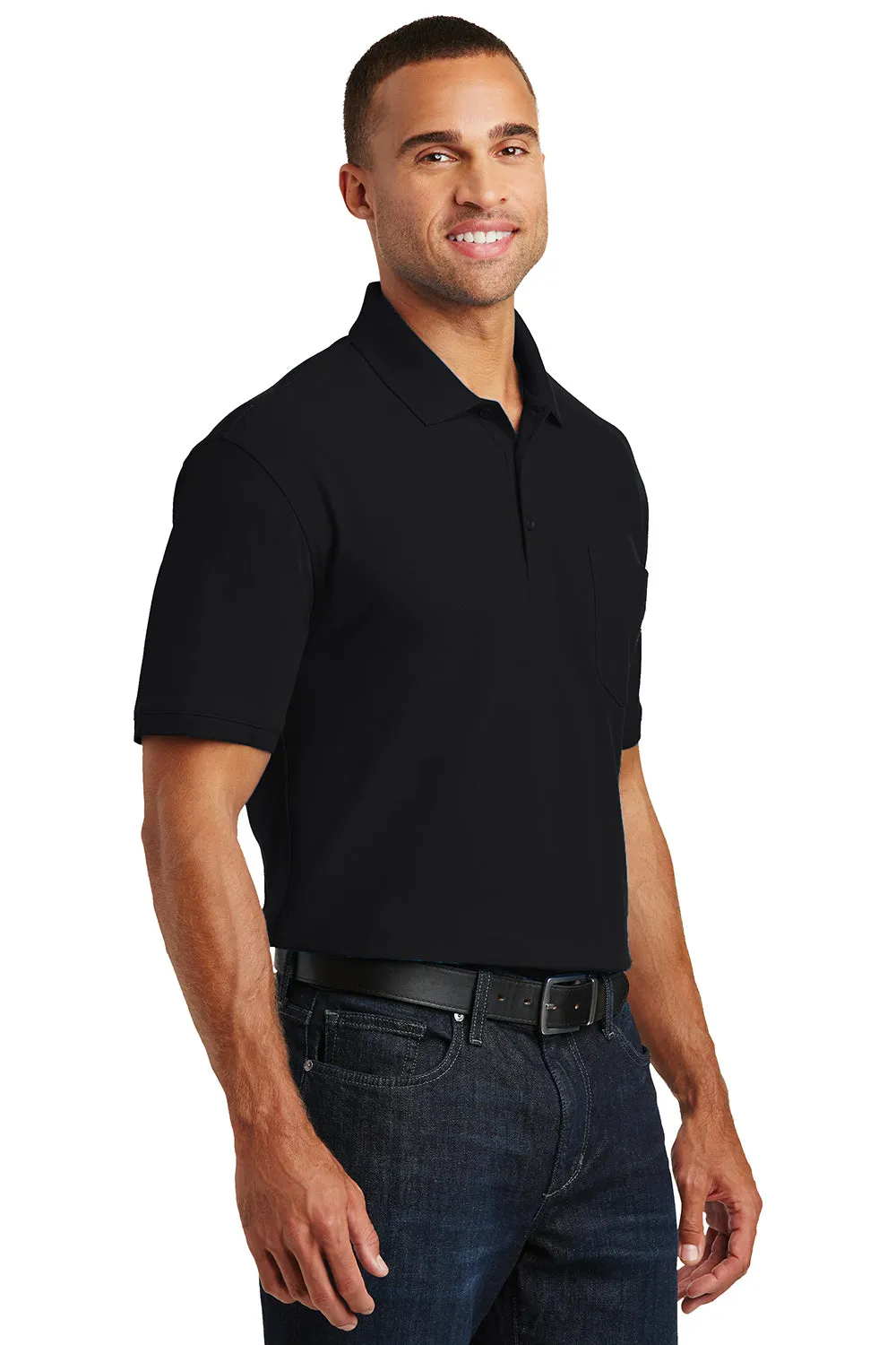 Port Authority Mens Core Classic Short Sleeve Polo Shirt w/ Pocket - Deep Black