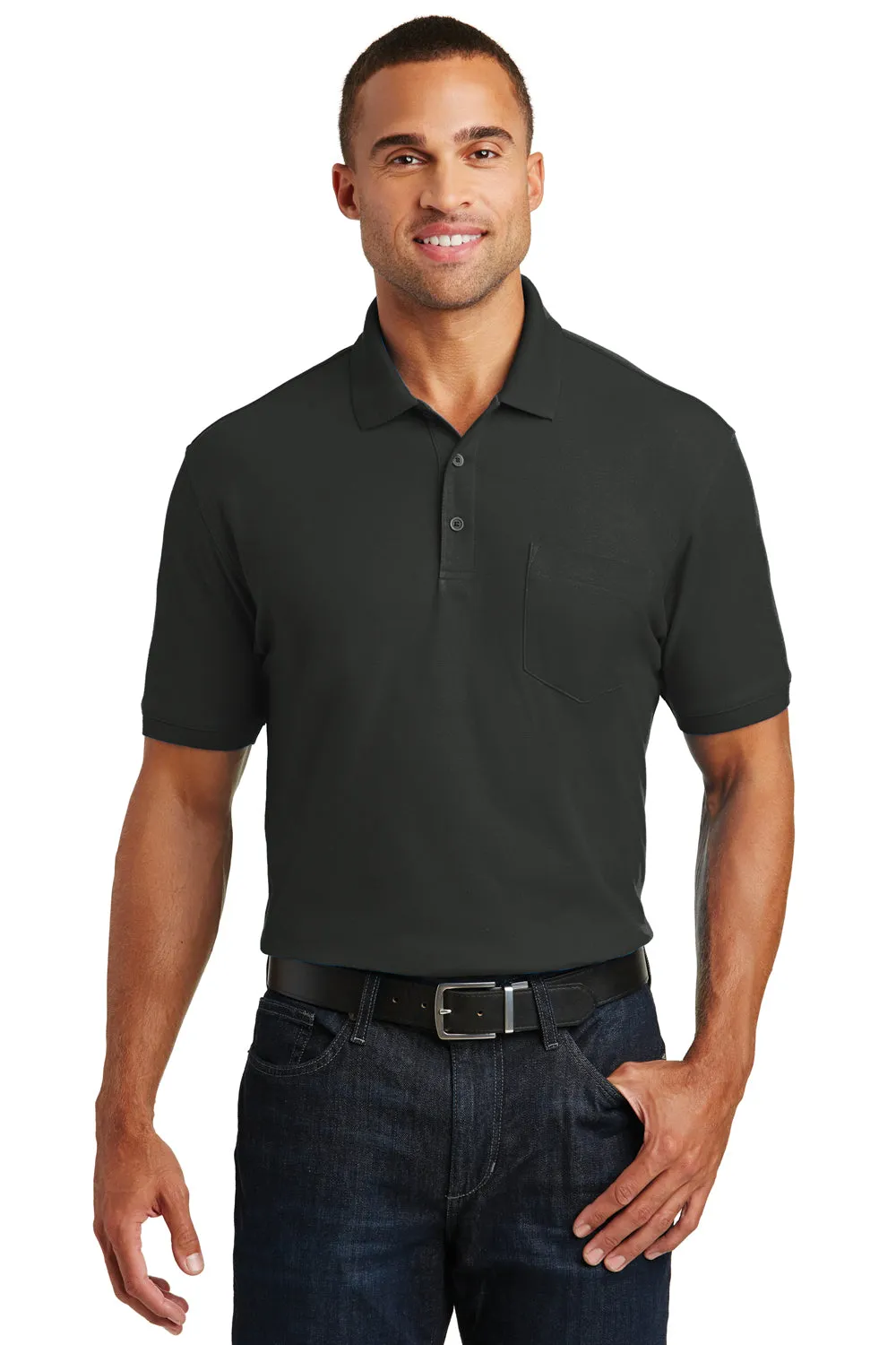 Port Authority Mens Core Classic Short Sleeve Polo Shirt w/ Pocket - Deep Black