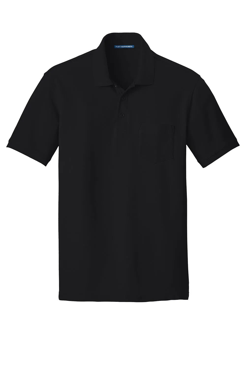 Port Authority Mens Core Classic Short Sleeve Polo Shirt w/ Pocket - Deep Black