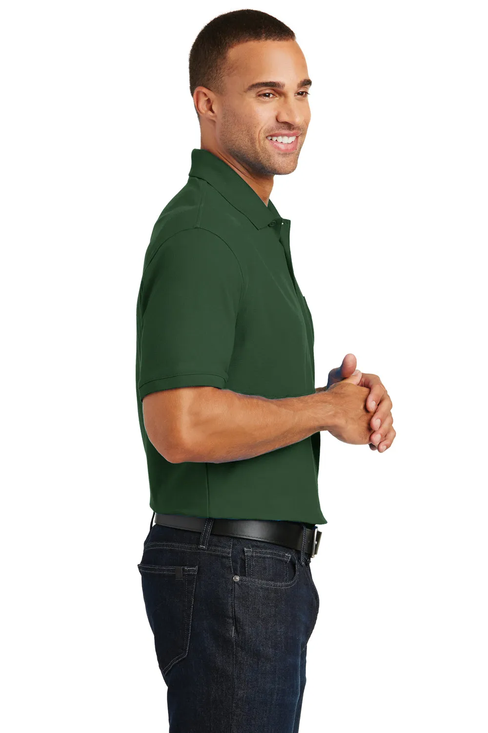 Port Authority Mens Core Classic Short Sleeve Polo Shirt w/ Pocket - Deep Forest Green - Closeout