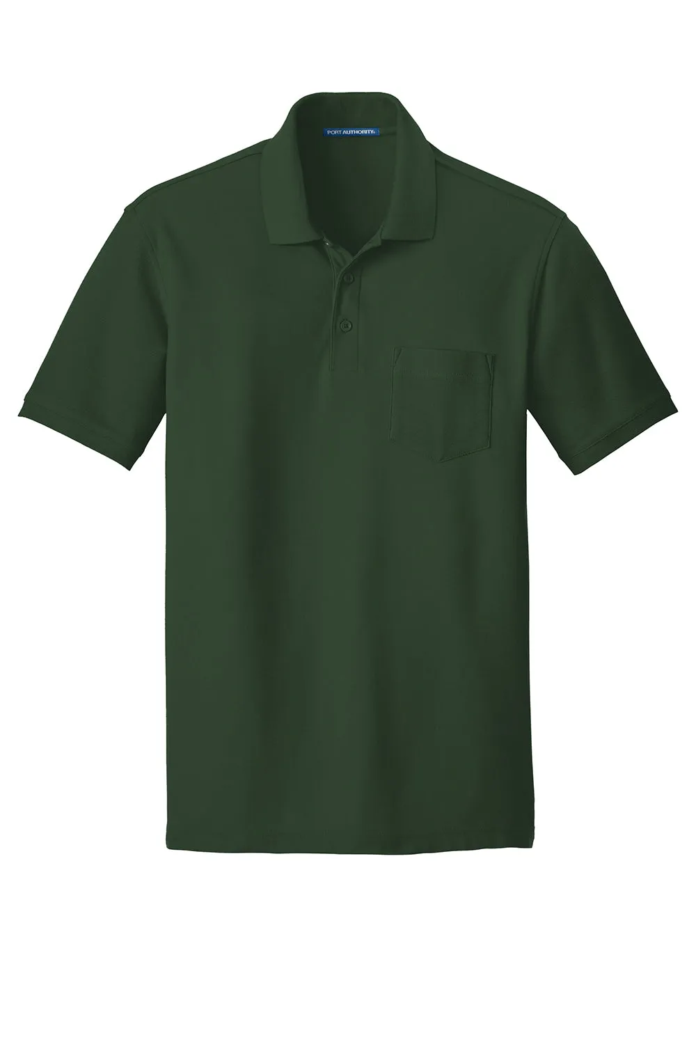 Port Authority Mens Core Classic Short Sleeve Polo Shirt w/ Pocket - Deep Forest Green - Closeout