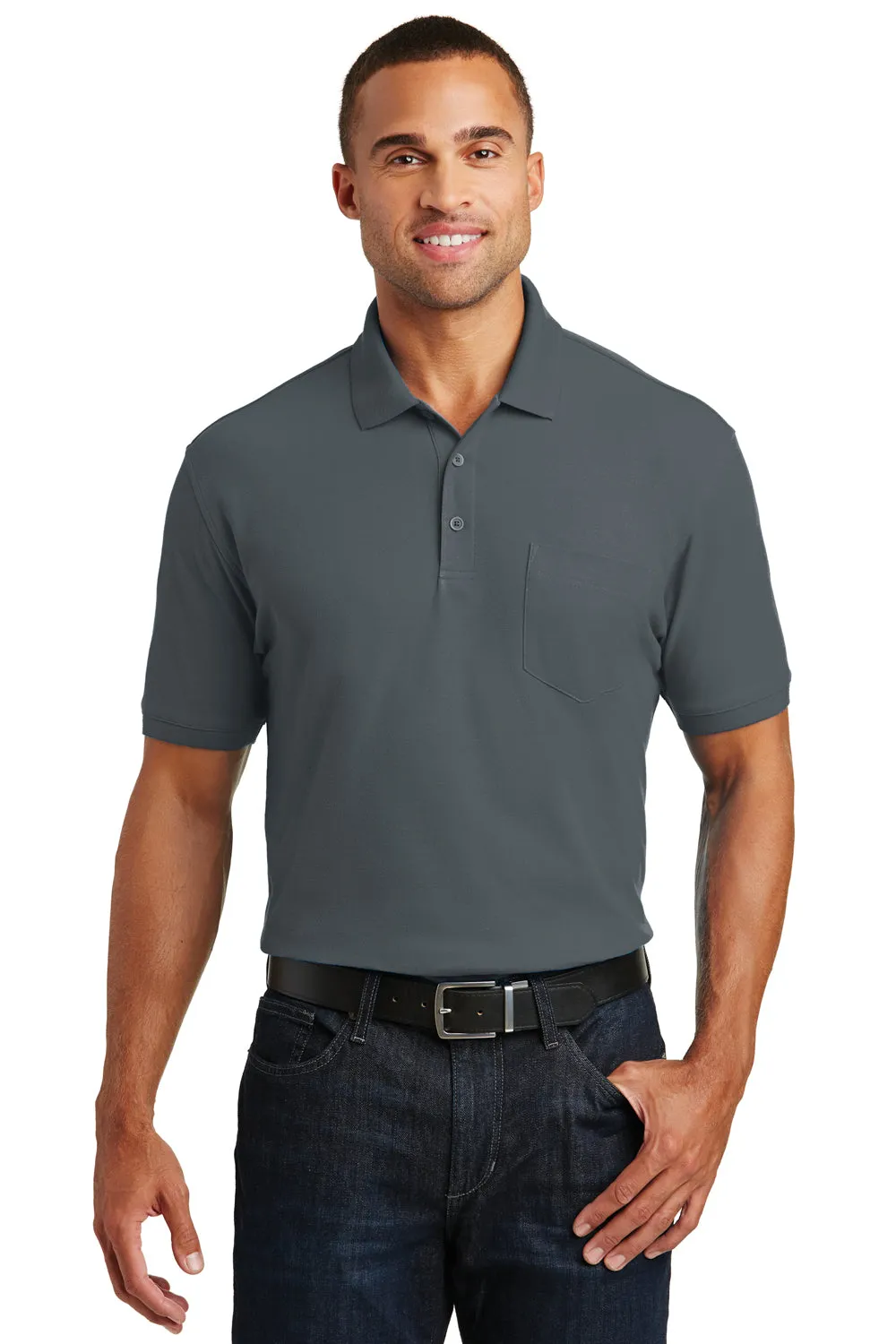 Port Authority Mens Core Classic Short Sleeve Polo Shirt w/ Pocket - Graphite Grey