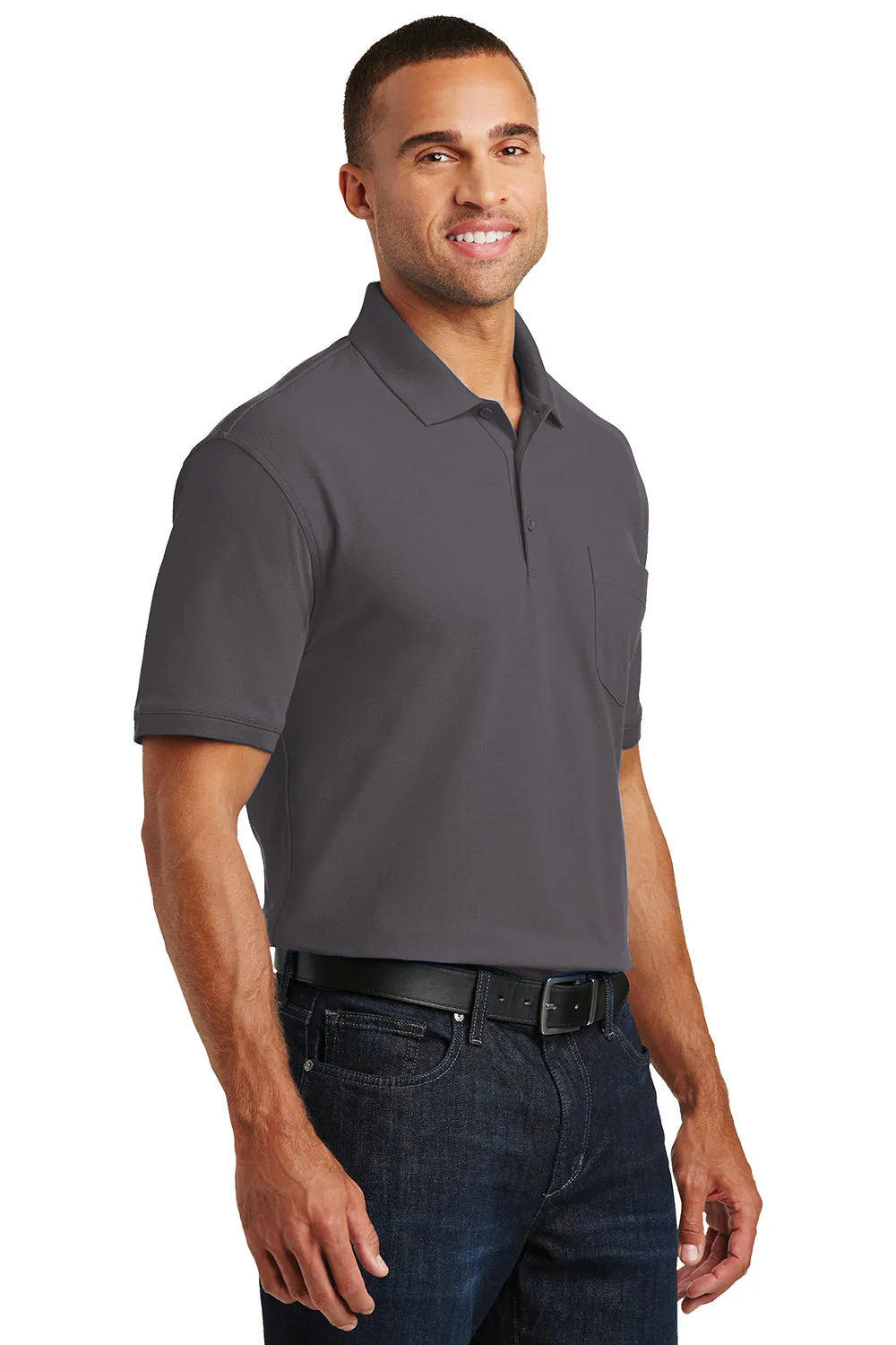 Port Authority Mens Core Classic Short Sleeve Polo Shirt w/ Pocket - Graphite Grey