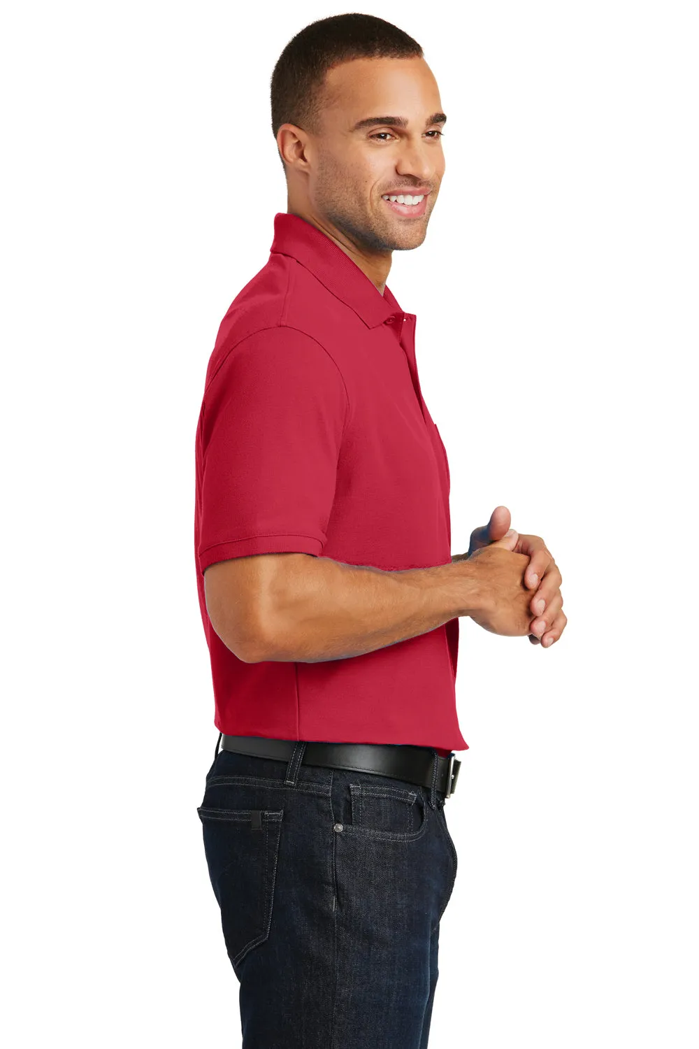 Port Authority Mens Core Classic Short Sleeve Polo Shirt w/ Pocket - Rich Red