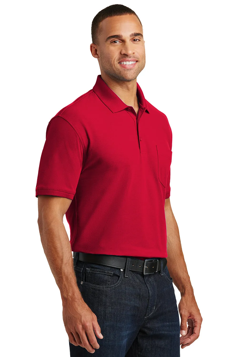 Port Authority Mens Core Classic Short Sleeve Polo Shirt w/ Pocket - Rich Red