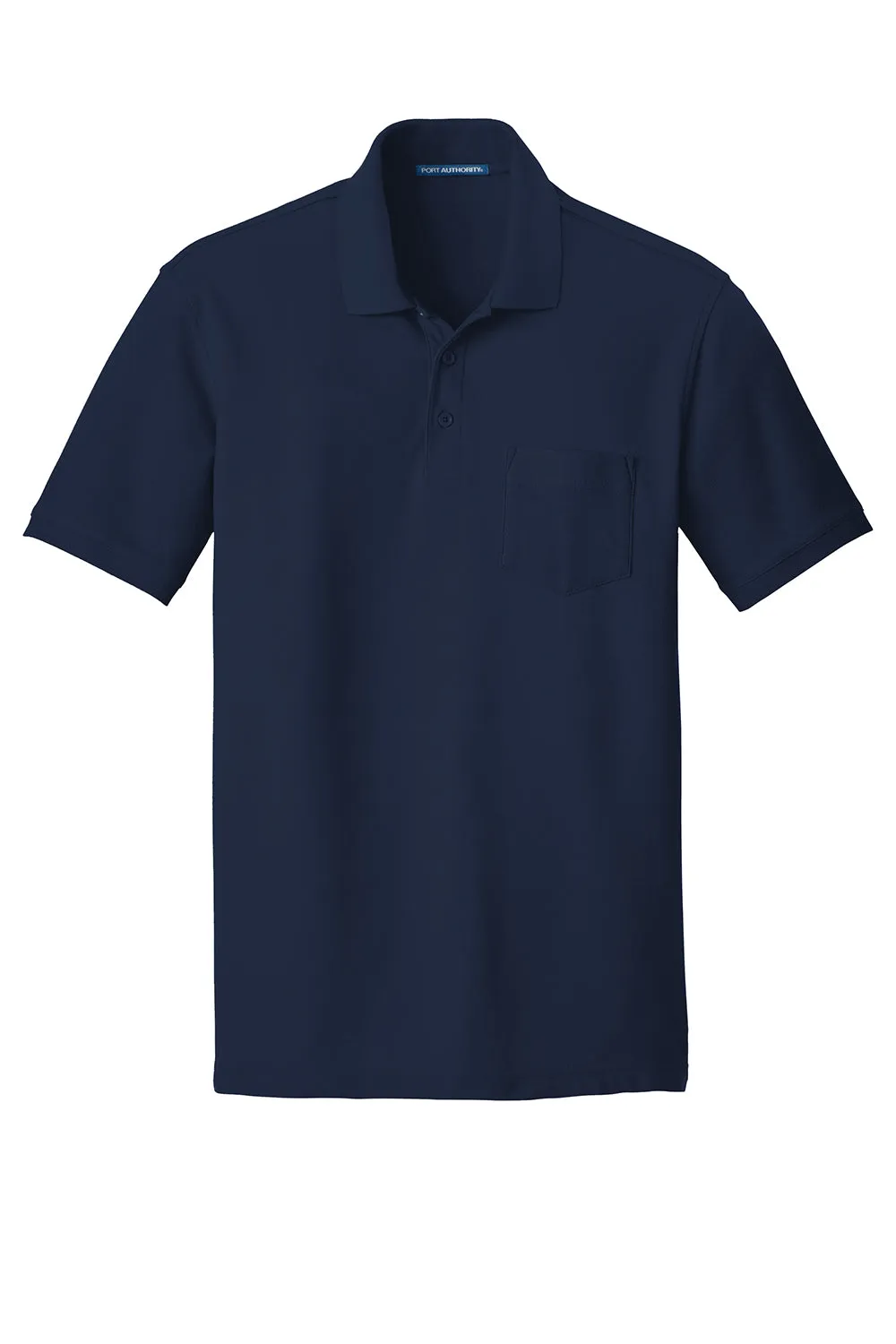 Port Authority Mens Core Classic Short Sleeve Polo Shirt w/ Pocket - River Navy Blue