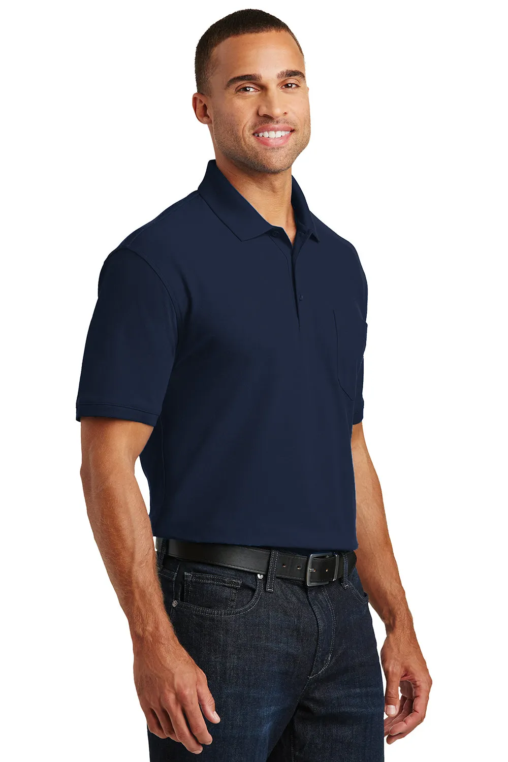 Port Authority Mens Core Classic Short Sleeve Polo Shirt w/ Pocket - River Navy Blue
