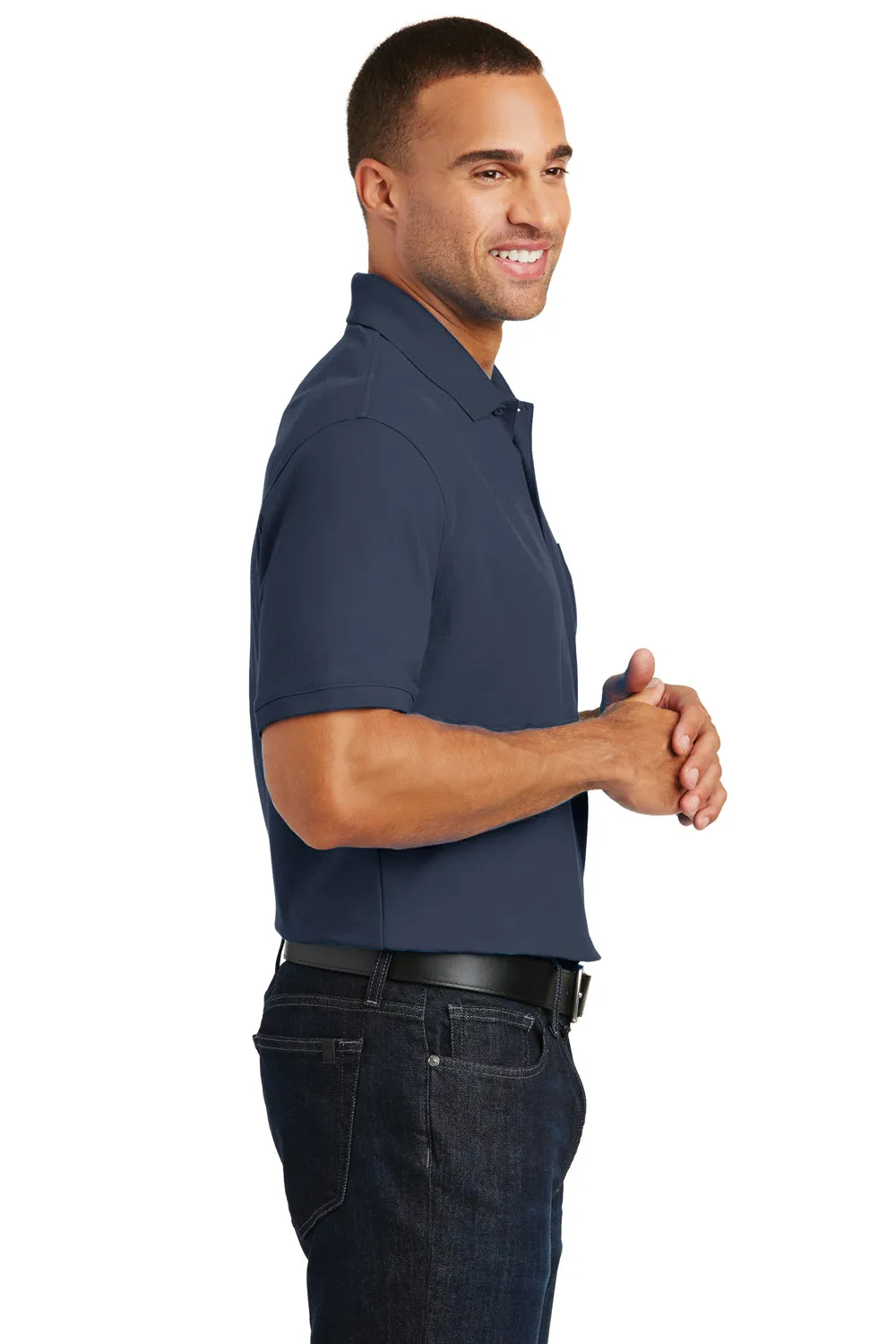 Port Authority Mens Core Classic Short Sleeve Polo Shirt w/ Pocket - River Navy Blue