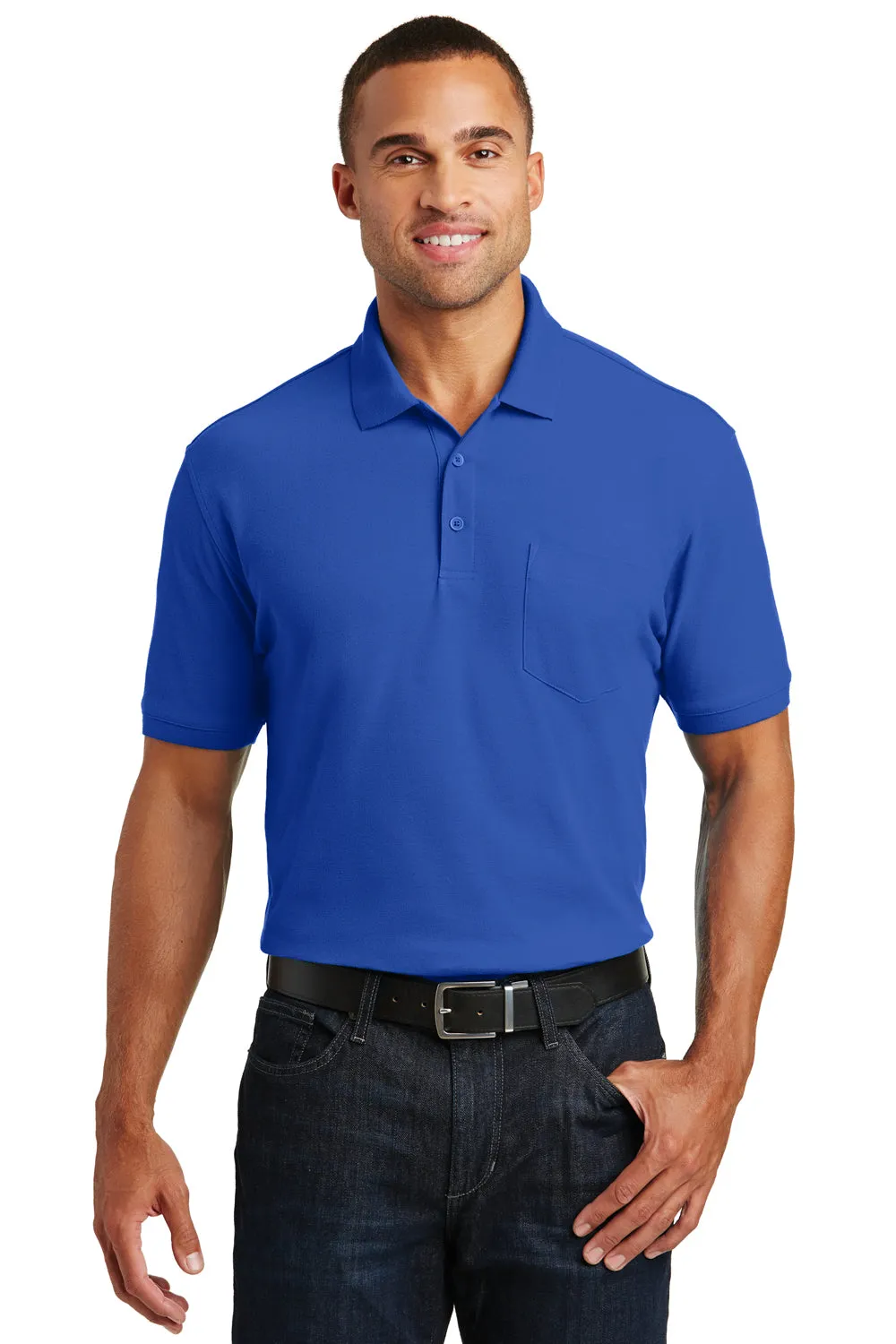 Port Authority Mens Core Classic Short Sleeve Polo Shirt w/ Pocket - True Royal Blue