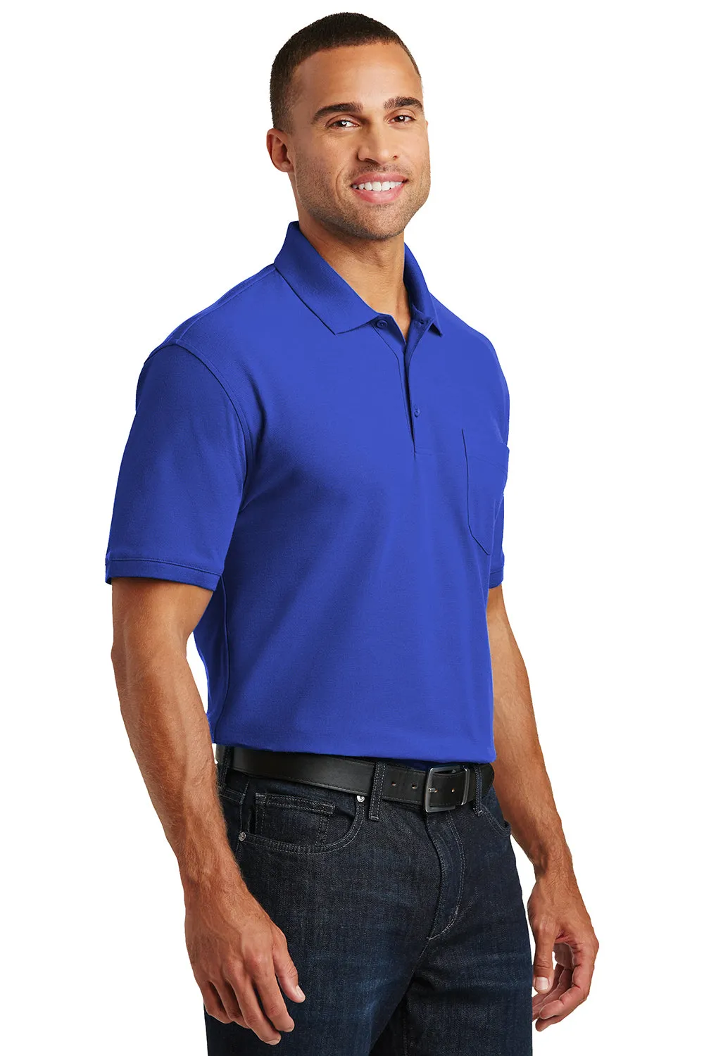 Port Authority Mens Core Classic Short Sleeve Polo Shirt w/ Pocket - True Royal Blue