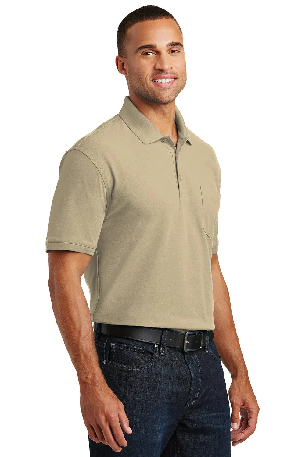 Port Authority Mens Core Classic Short Sleeve Polo Shirt w/ Pocket - Wheat - Closeout
