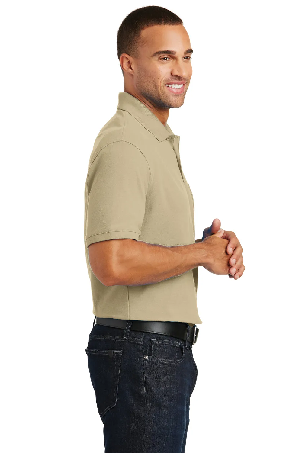 Port Authority Mens Core Classic Short Sleeve Polo Shirt w/ Pocket - Wheat - Closeout
