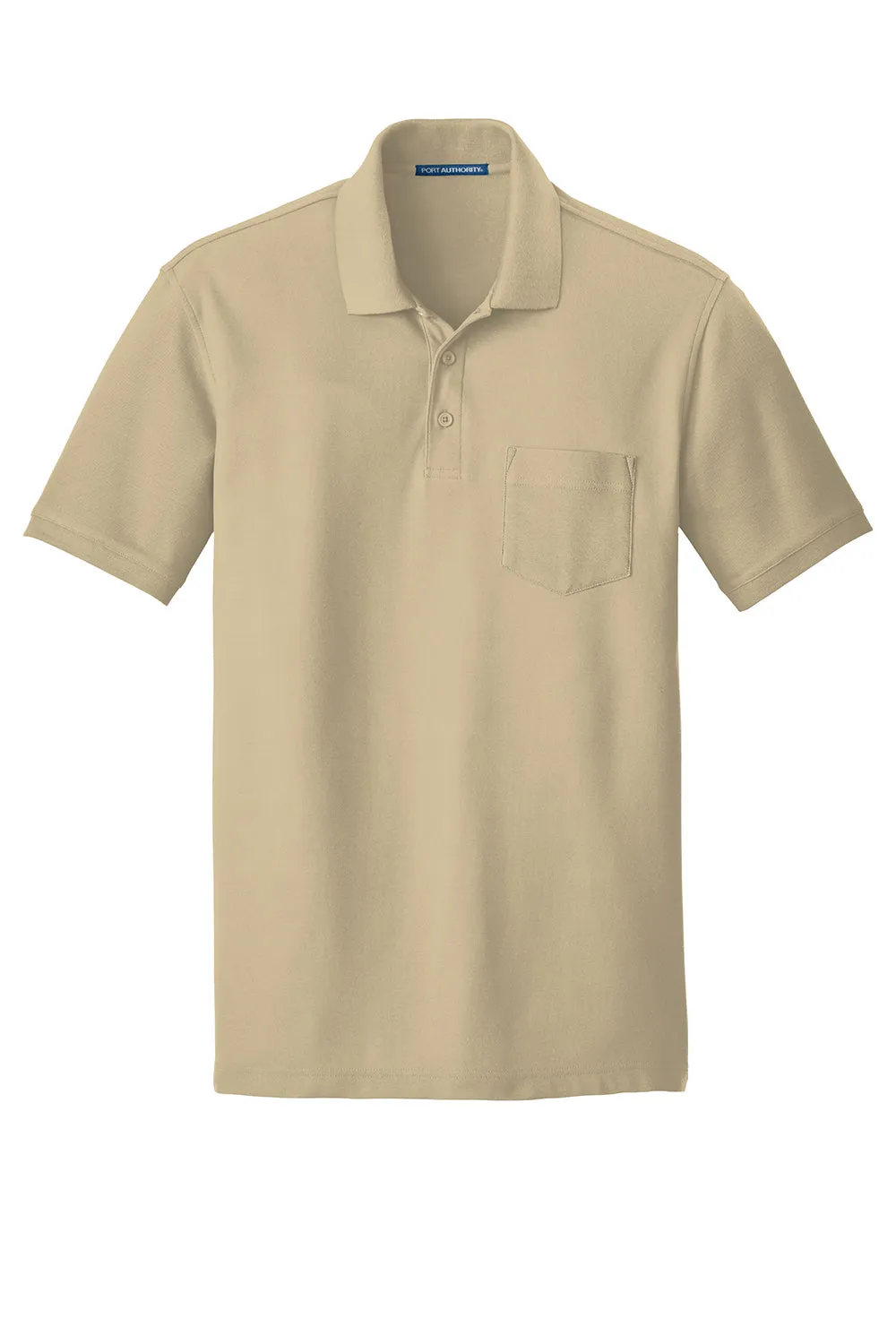 Port Authority Mens Core Classic Short Sleeve Polo Shirt w/ Pocket - Wheat - Closeout