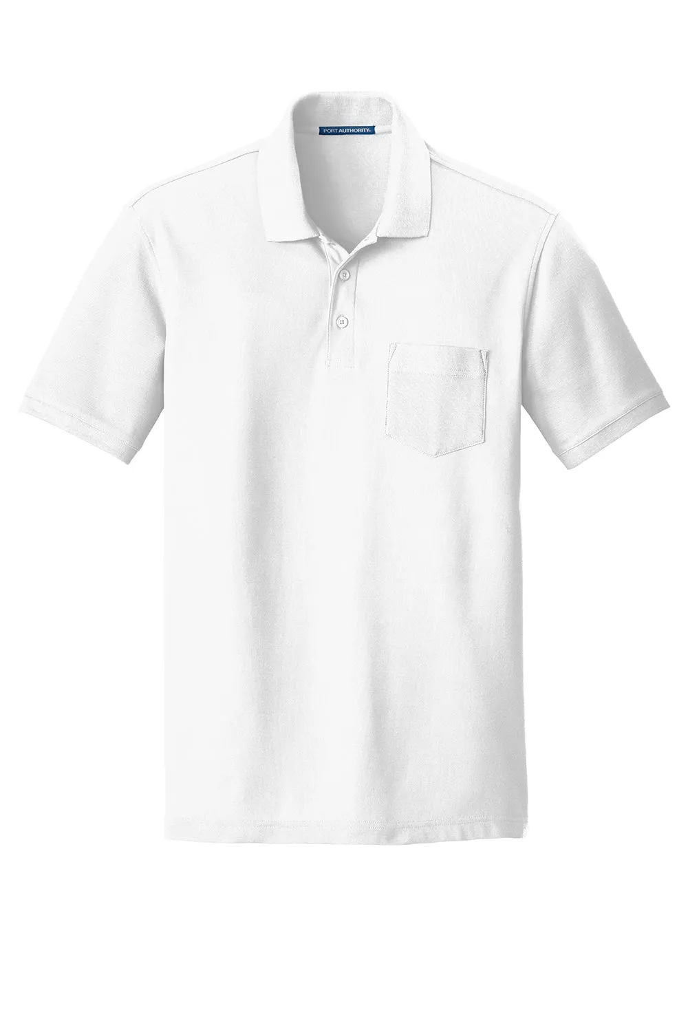 Port Authority Mens Core Classic Short Sleeve Polo Shirt w/ Pocket - White - Closeout