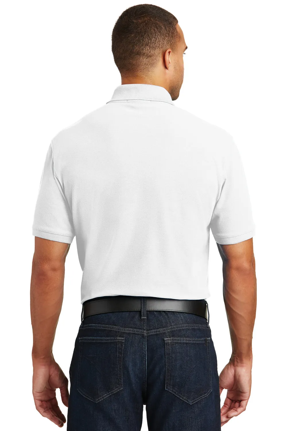 Port Authority Mens Core Classic Short Sleeve Polo Shirt w/ Pocket - White - Closeout