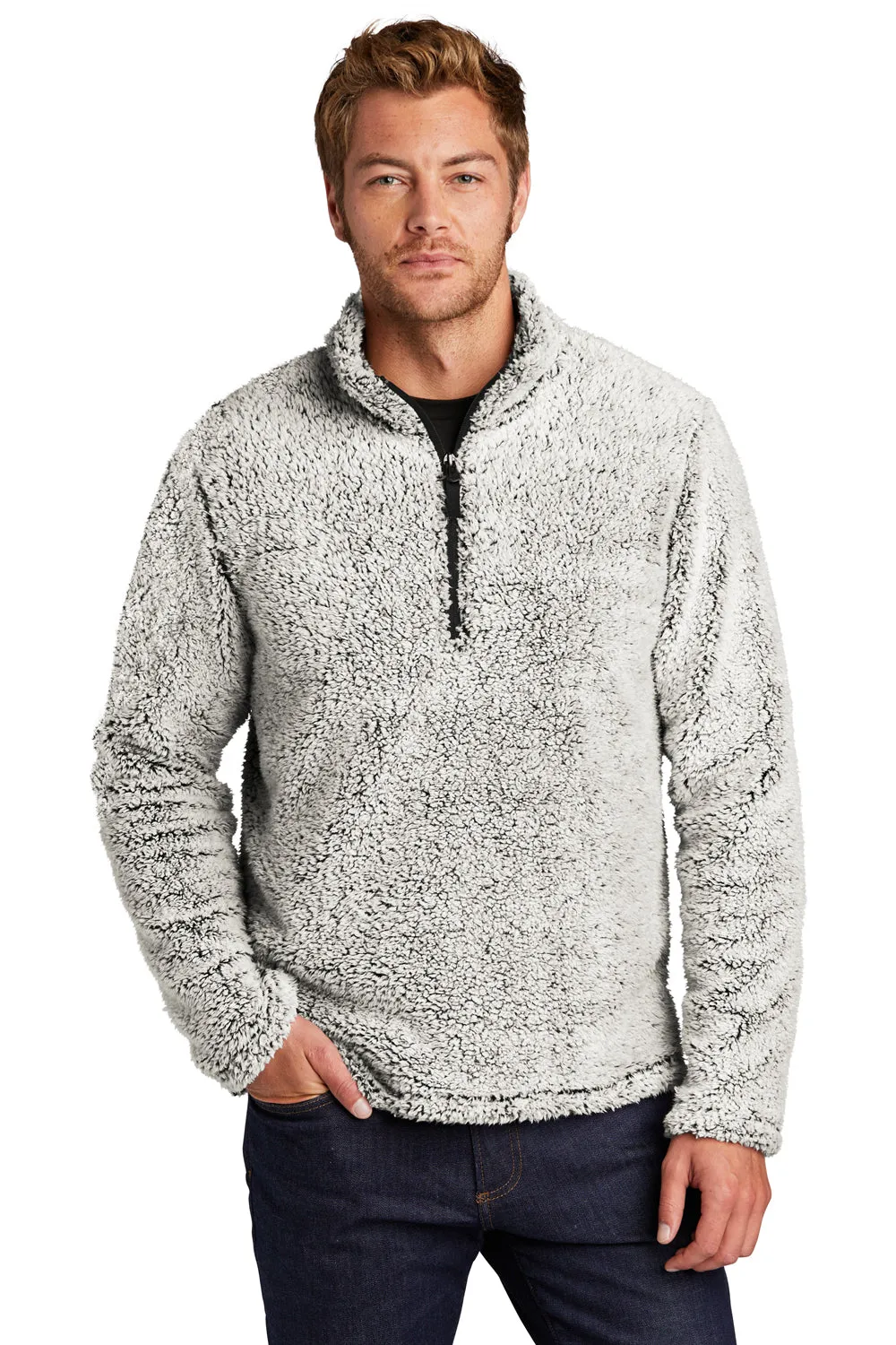 Port Authority Mens Cozy Sherpa Fleece 1/4 Zip Jacket - Heather Grey