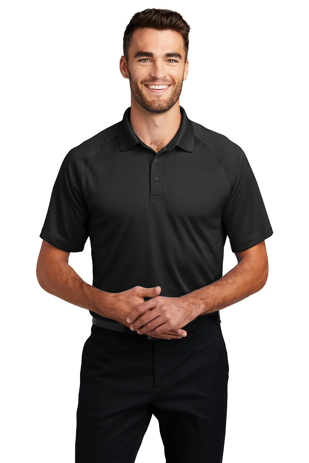 Port Authority Mens Crossover Moisture Wicking Short Sleeve Polo Shirt - Black