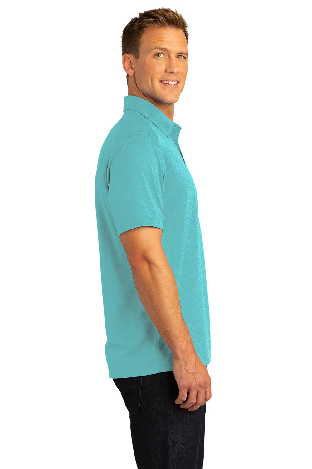 Port Authority Mens Digi Heather Performance Moisture Wicking Short Sleeve Polo Shirt - Maui Blue - Closeout