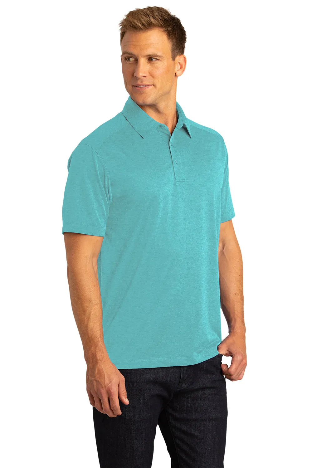 Port Authority Mens Digi Heather Performance Moisture Wicking Short Sleeve Polo Shirt - Maui Blue - Closeout