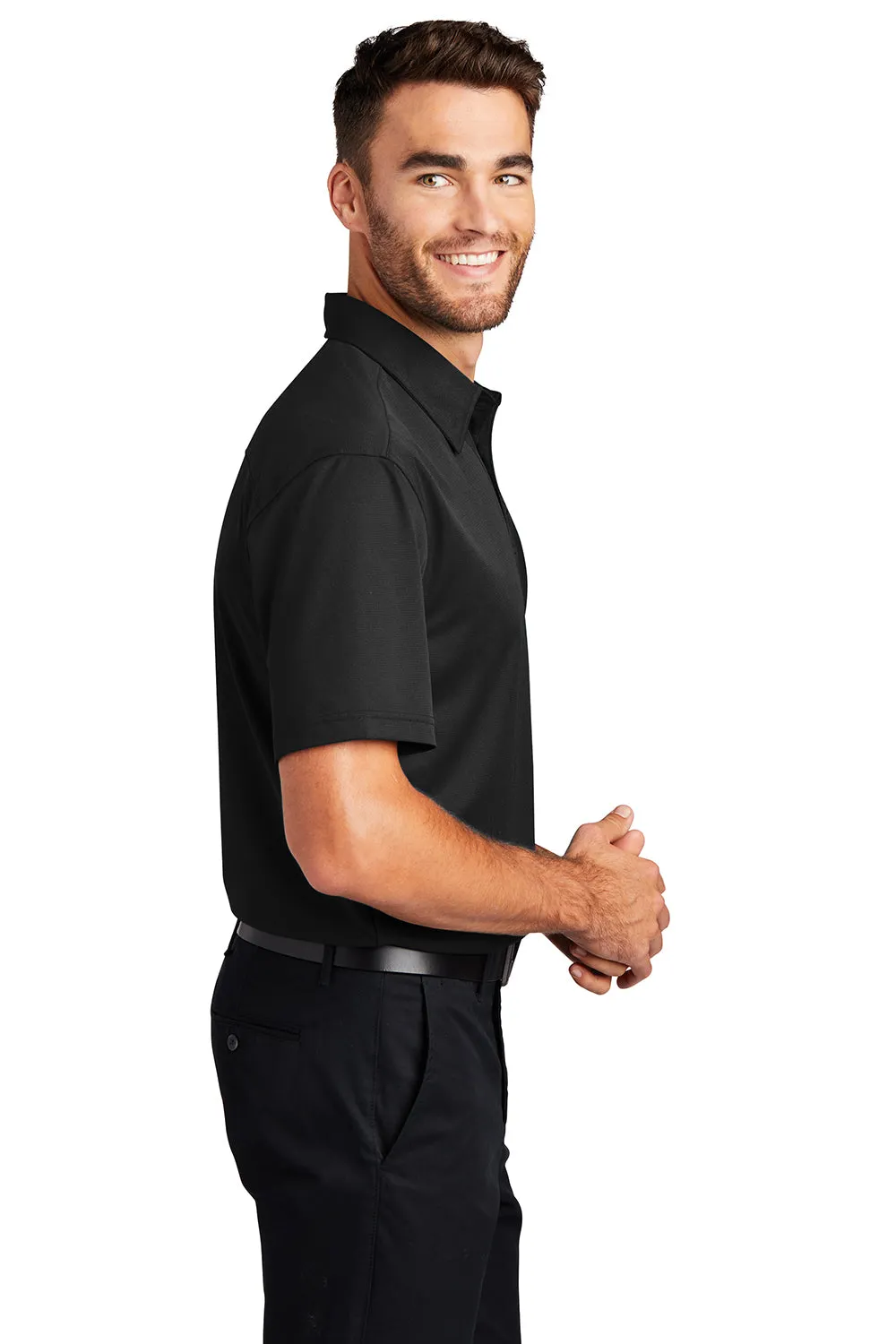Port Authority Mens Dimension Moisture Wicking Short Sleeve Polo Shirt - Black - Closeout