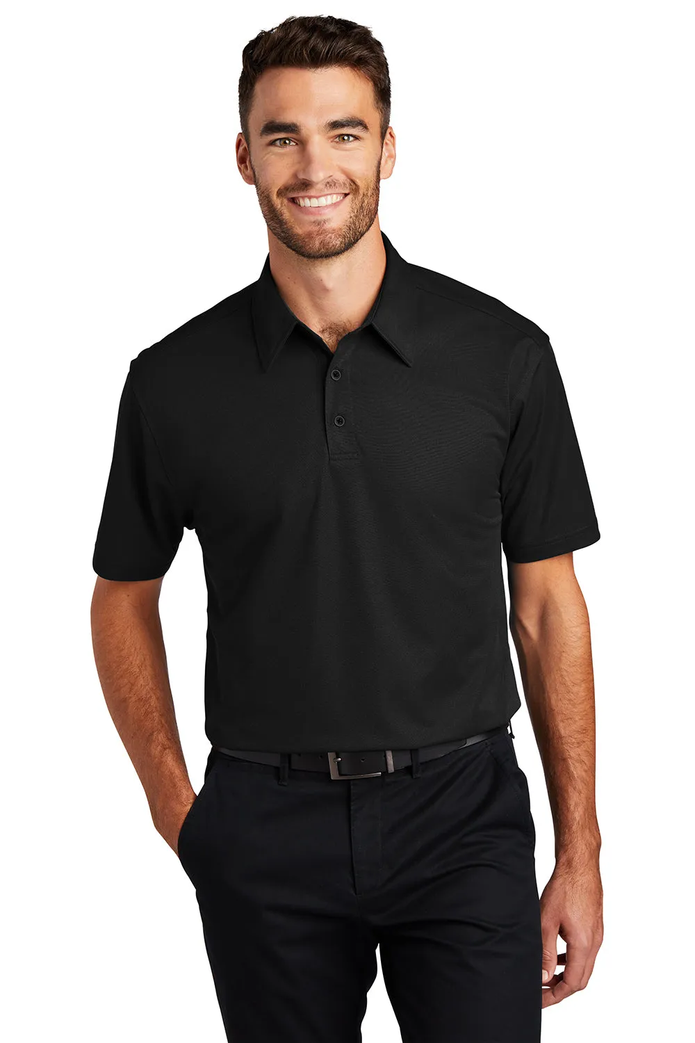 Port Authority Mens Dimension Moisture Wicking Short Sleeve Polo Shirt - Black - Closeout