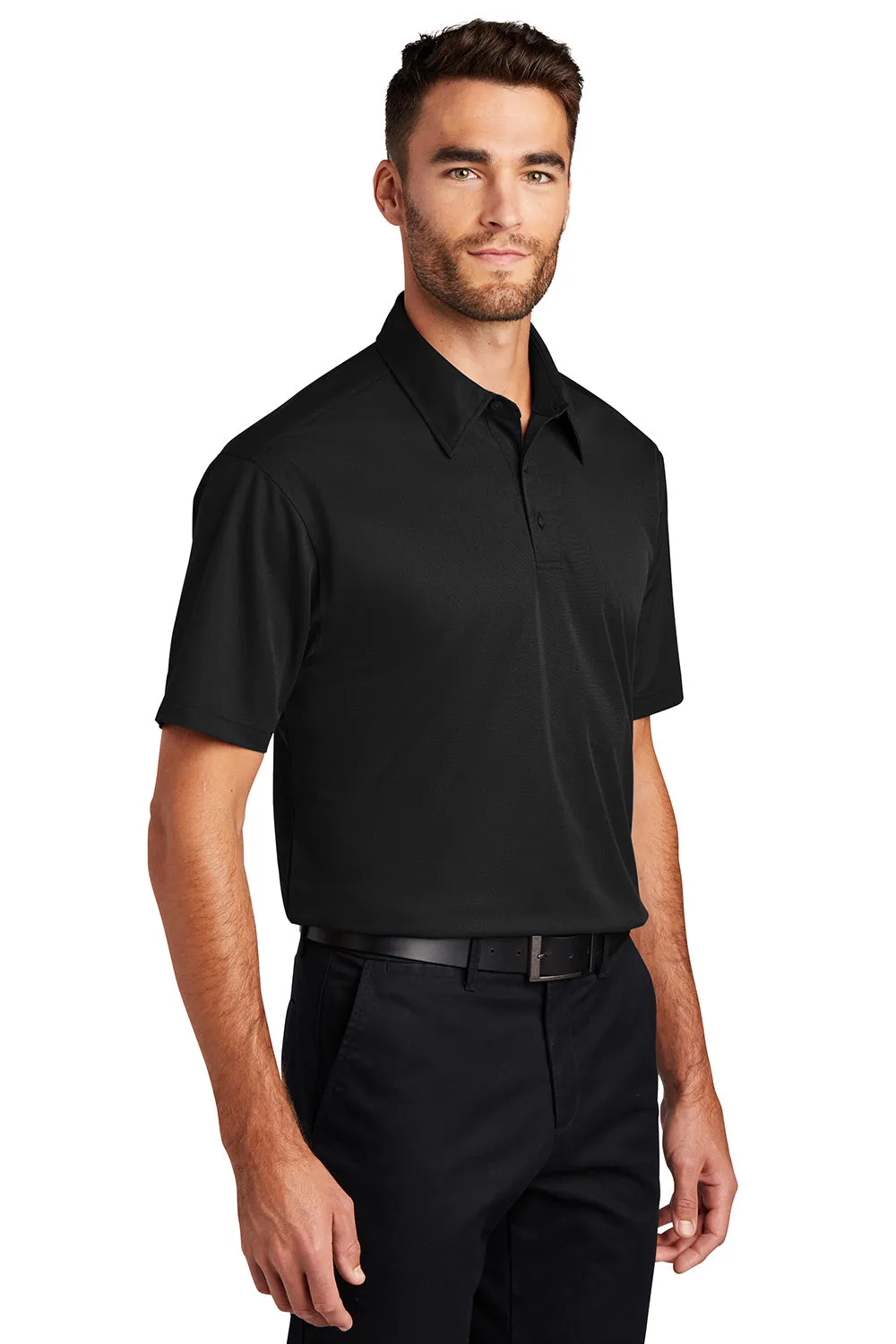 Port Authority Mens Dimension Moisture Wicking Short Sleeve Polo Shirt - Black - Closeout