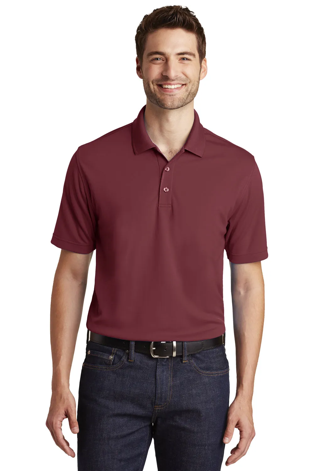 Port Authority Mens Dry Zone Moisture Wicking Short Sleeve Polo Shirt - Burgundy