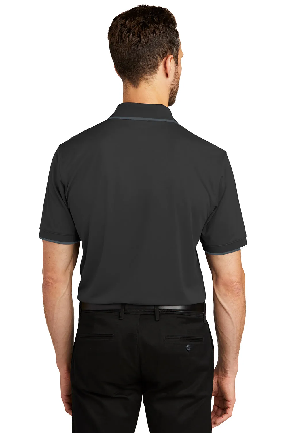 Port Authority Mens Dry Zone Moisture Wicking Short Sleeve Polo Shirt - Deep Black/Graphite Grey