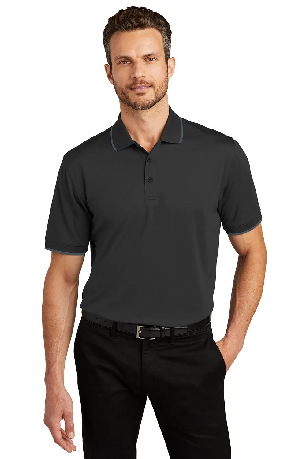 Port Authority Mens Dry Zone Moisture Wicking Short Sleeve Polo Shirt - Deep Black/Graphite Grey